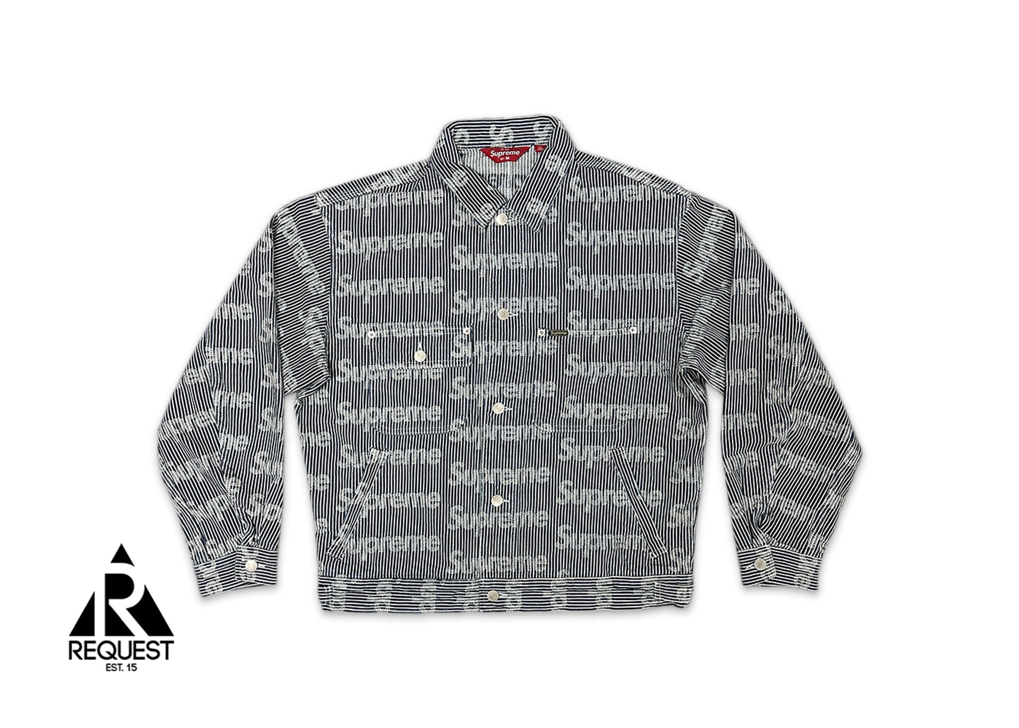 Supreme, Jacquard Logo Chore Trucker "Washed Blue"