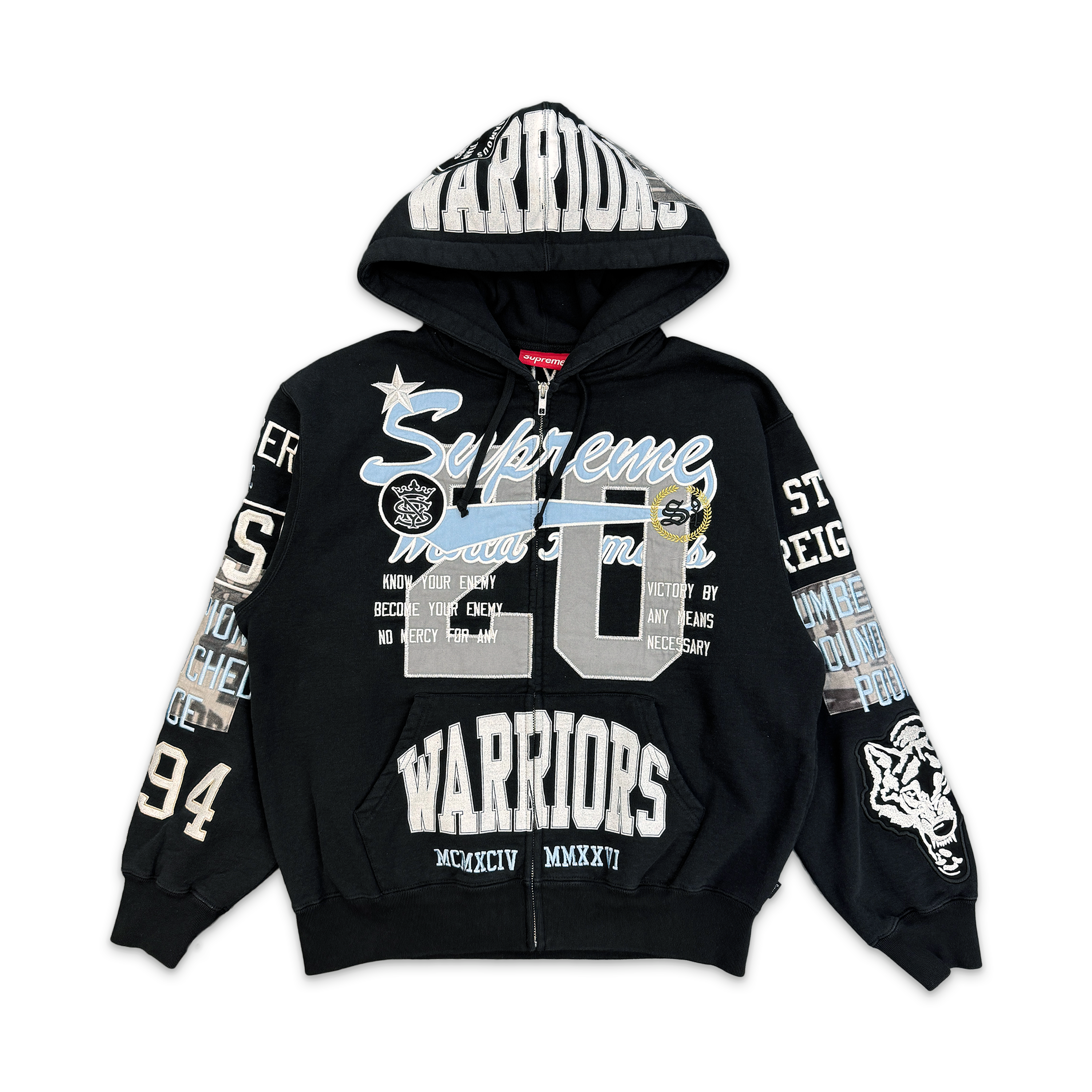 Supreme, Warriors Appliqué Zip Up Hooded Sweatshirt "Black" (SS26)