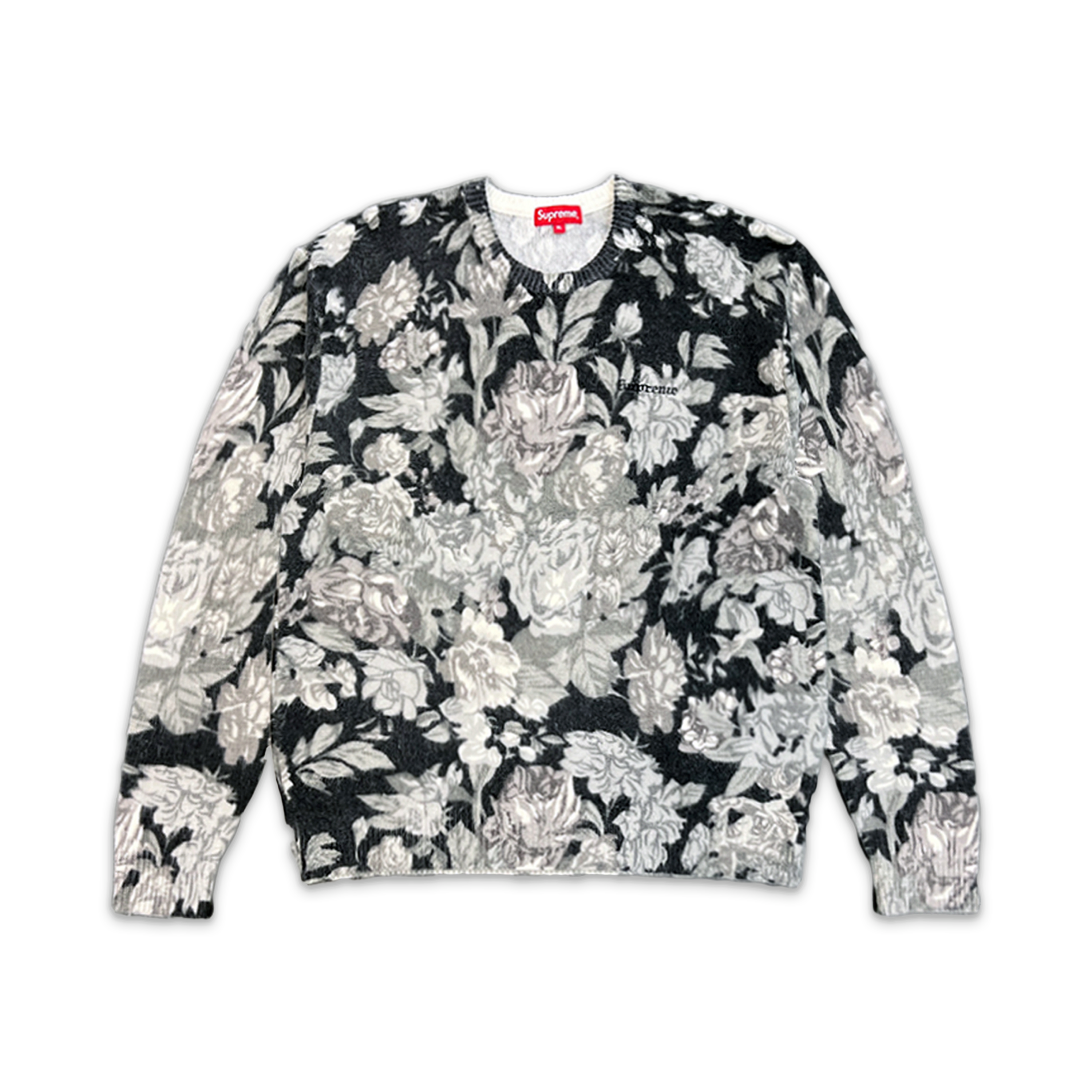 Supreme, Printed Floral Angora Sweater "Black"