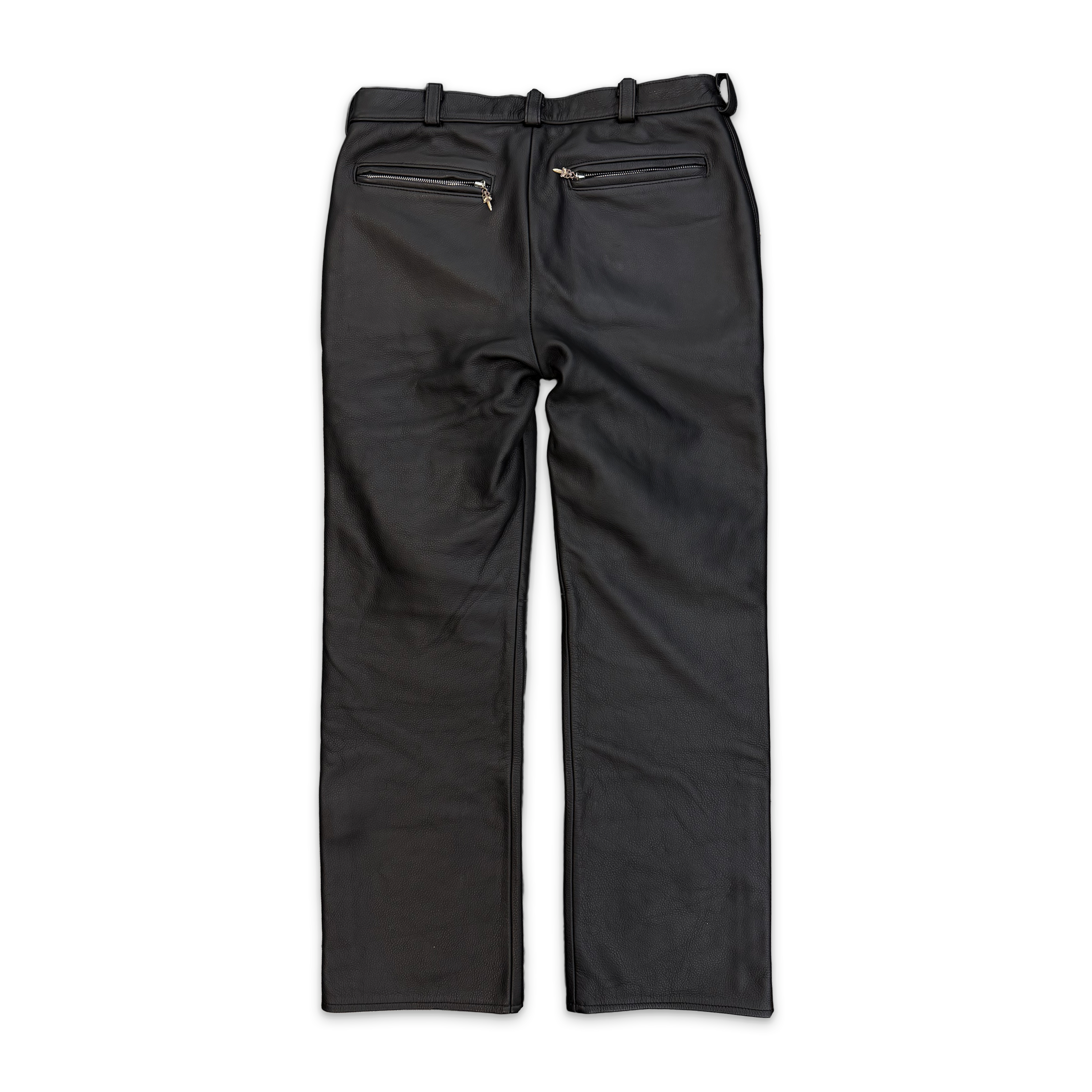 Leather Fleur Knee Biker Pants "Black"