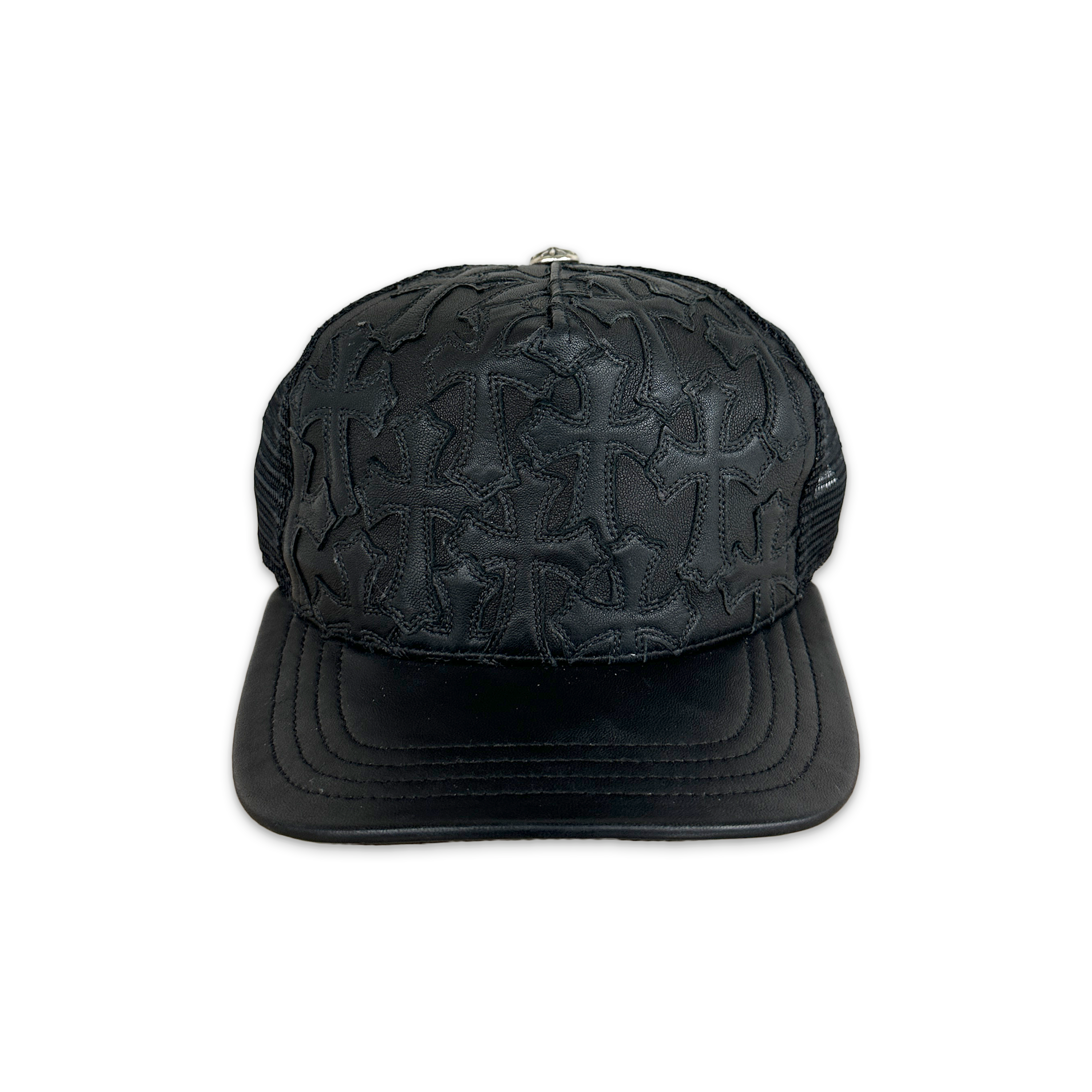 Cemetery Cross Leather Stitched Trucker Hat "Black"