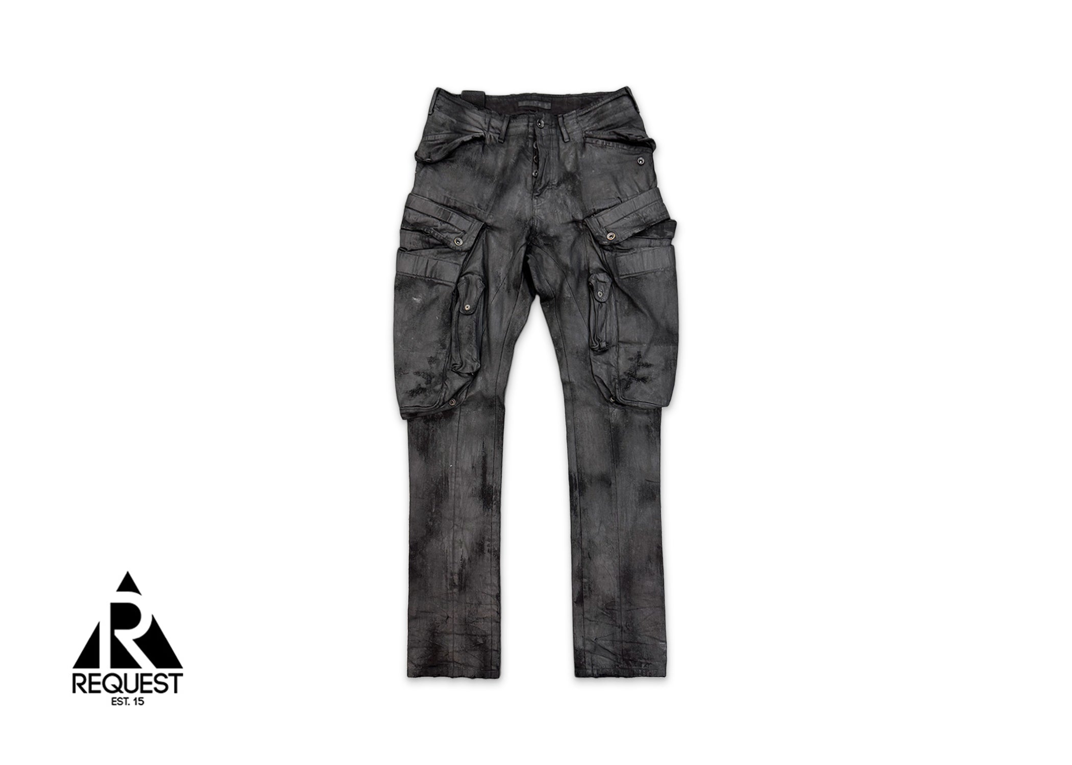 Request, Julius Waxed Gas Mask Cargo Pants "Black"