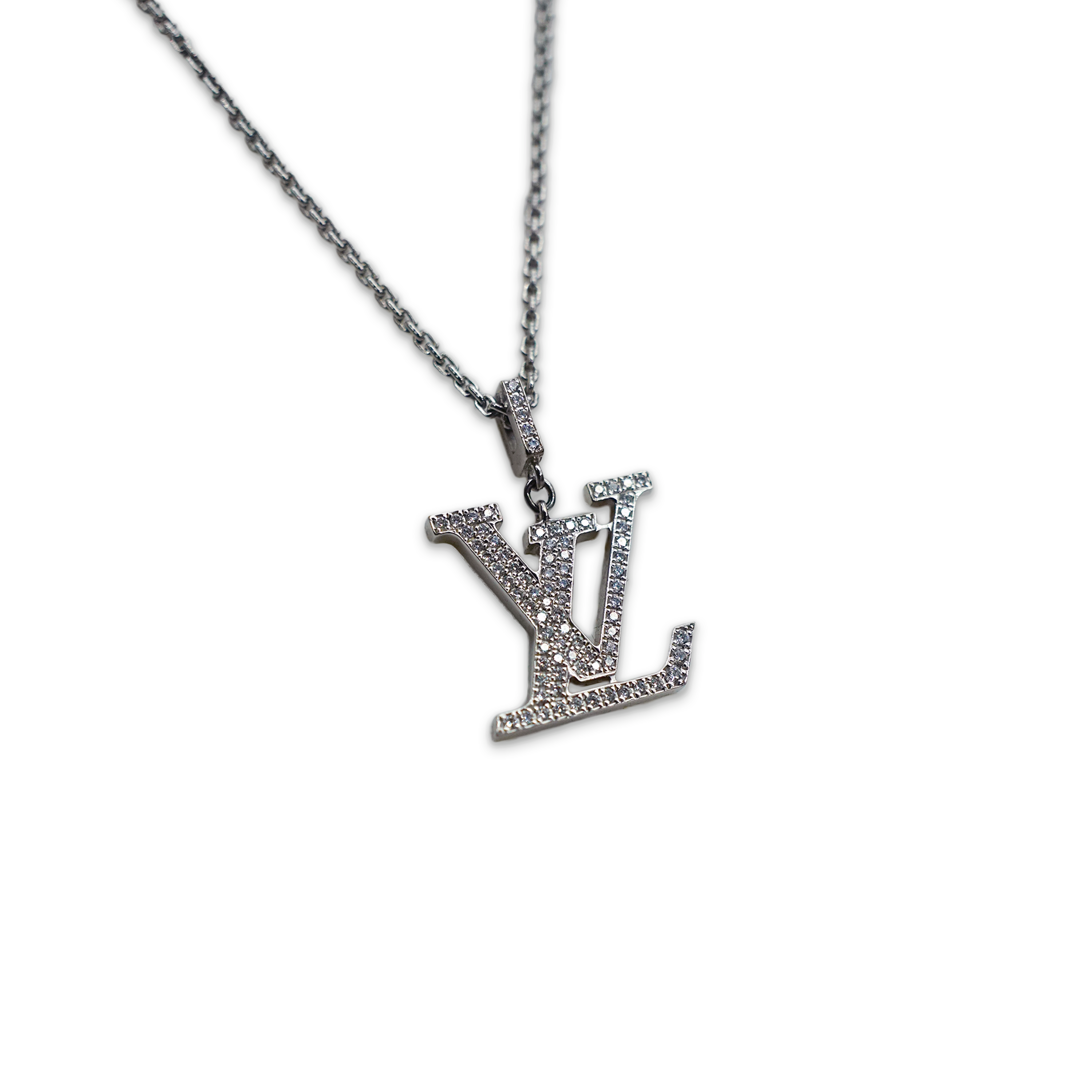 Louis Vuitton, Medium LV Diamond Pendant White Gold Necklace