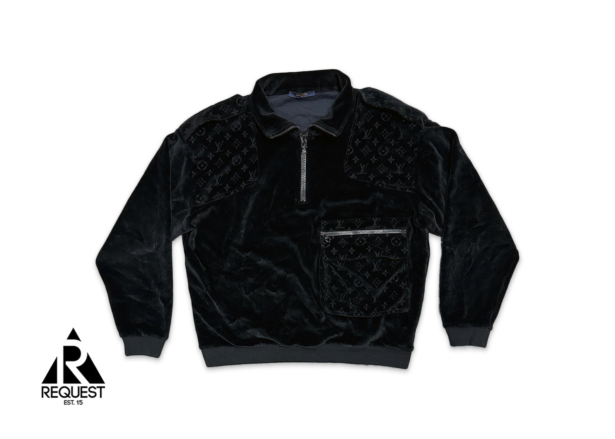 Louis Vuitton, Embossed Velour Cargo Pocket Quarter Zip Pullover "Black"