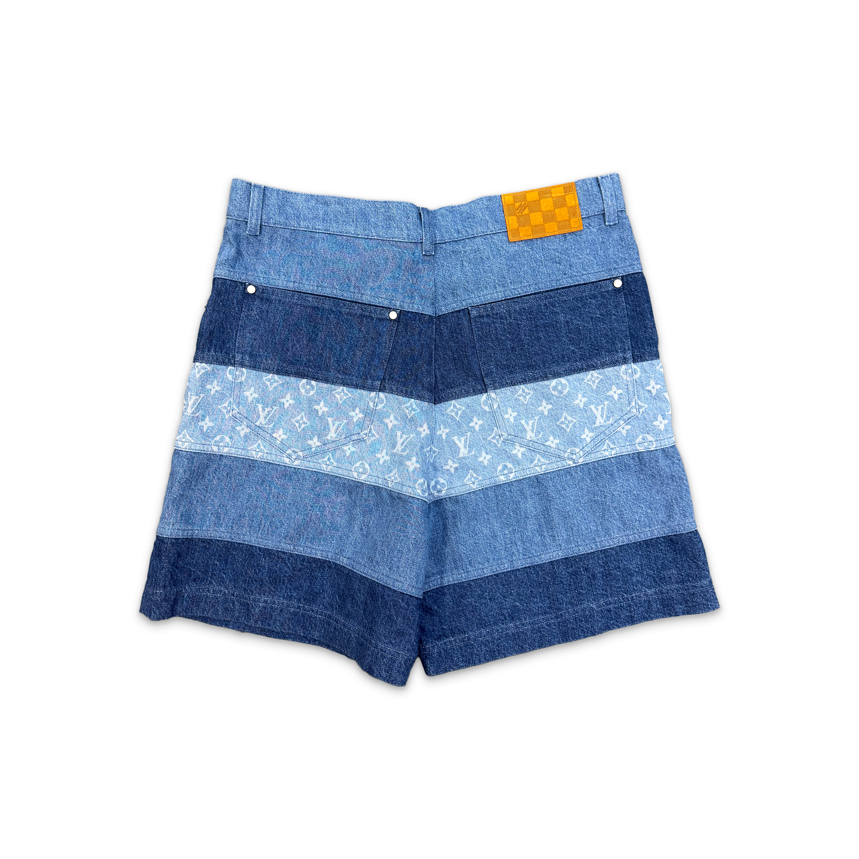 Louis Vuitton, Monogram Striped Patchwork Denim Shorts "Indigo Blue"