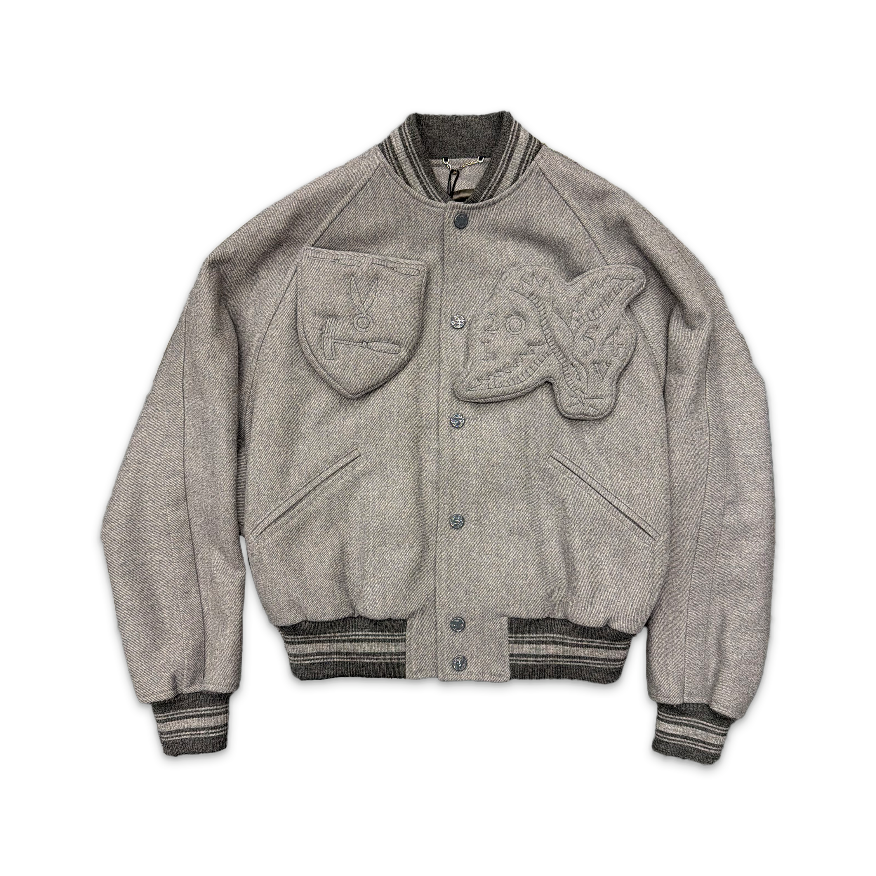 Wool Varsity Jacket Signature Logo “Grey”