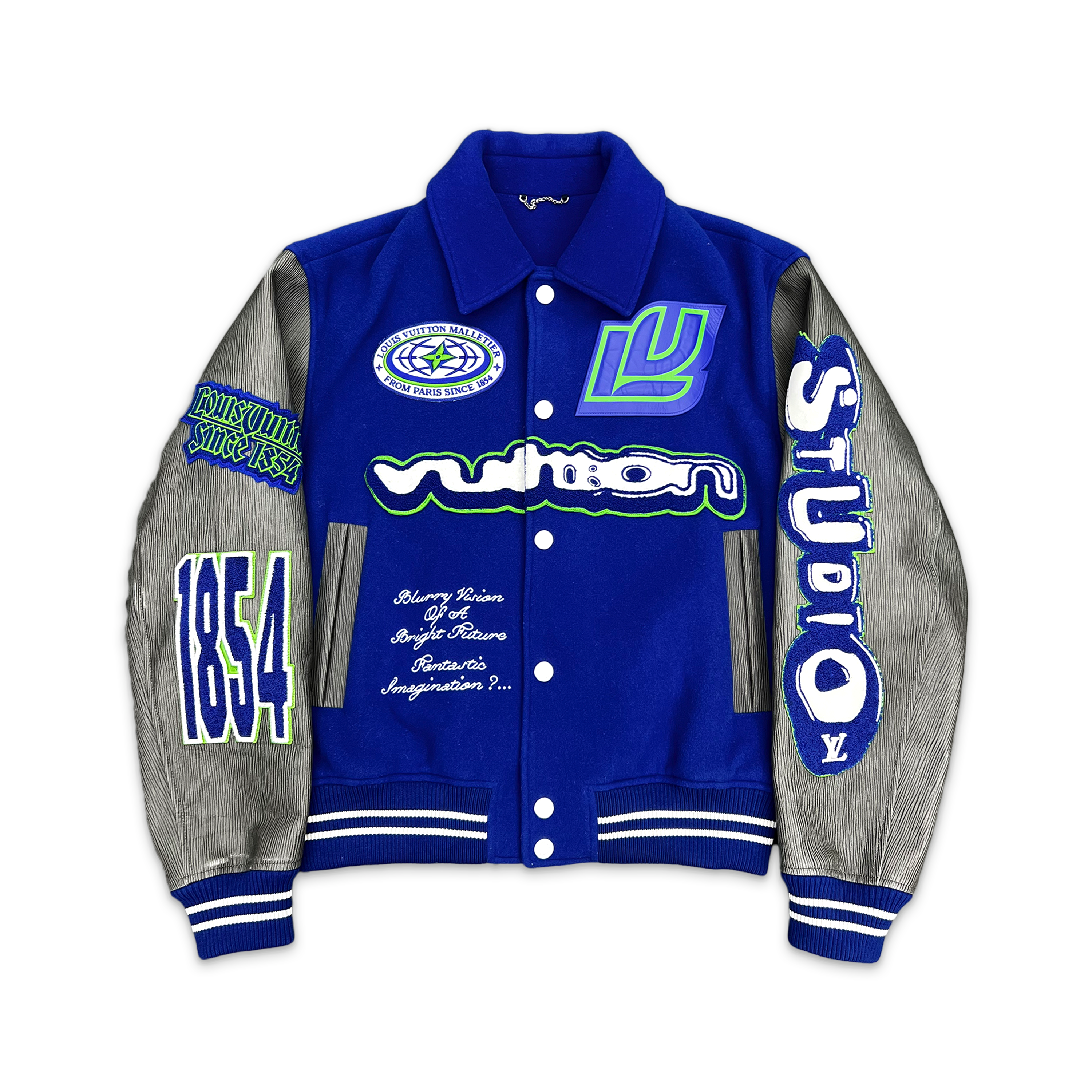 Louis Vuitton, Embroidered Varsity Blouson Jacket "Blue Grey"