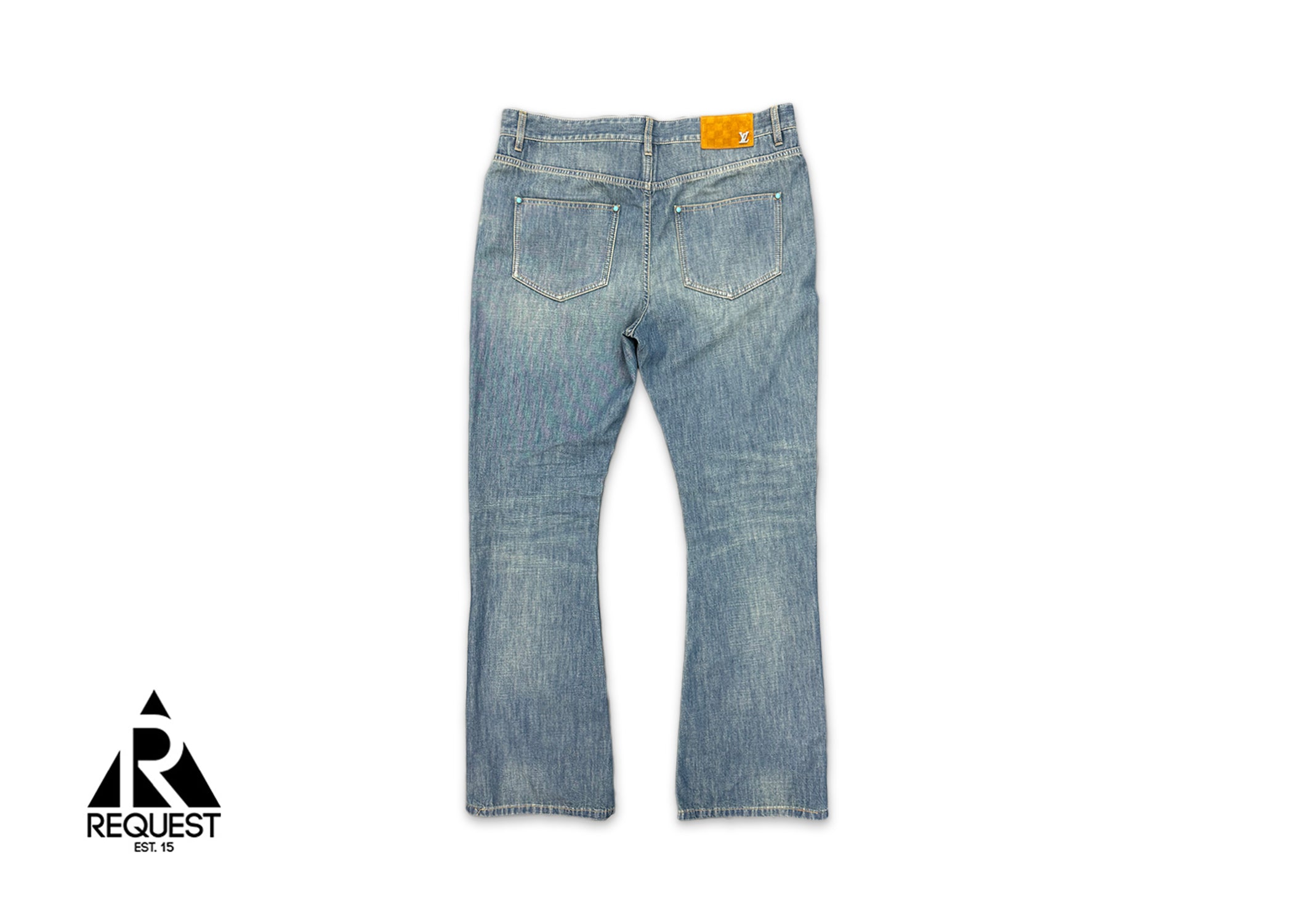 Louis Vuitton, Embellished Flared Cotton Chambray Pants "Light Indigo"