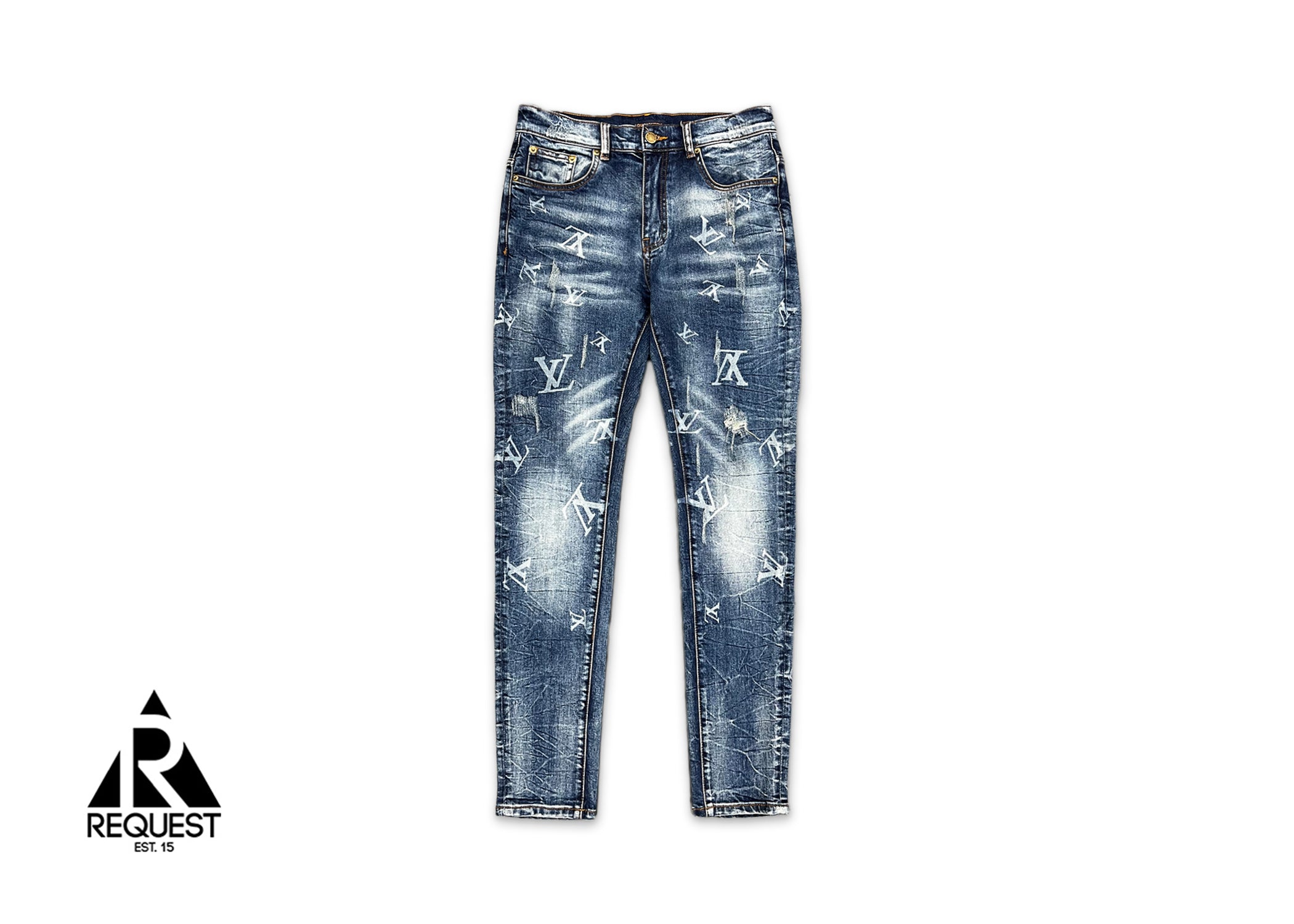 Louis Vuitton, Distressed Logo Denim "Indigo"