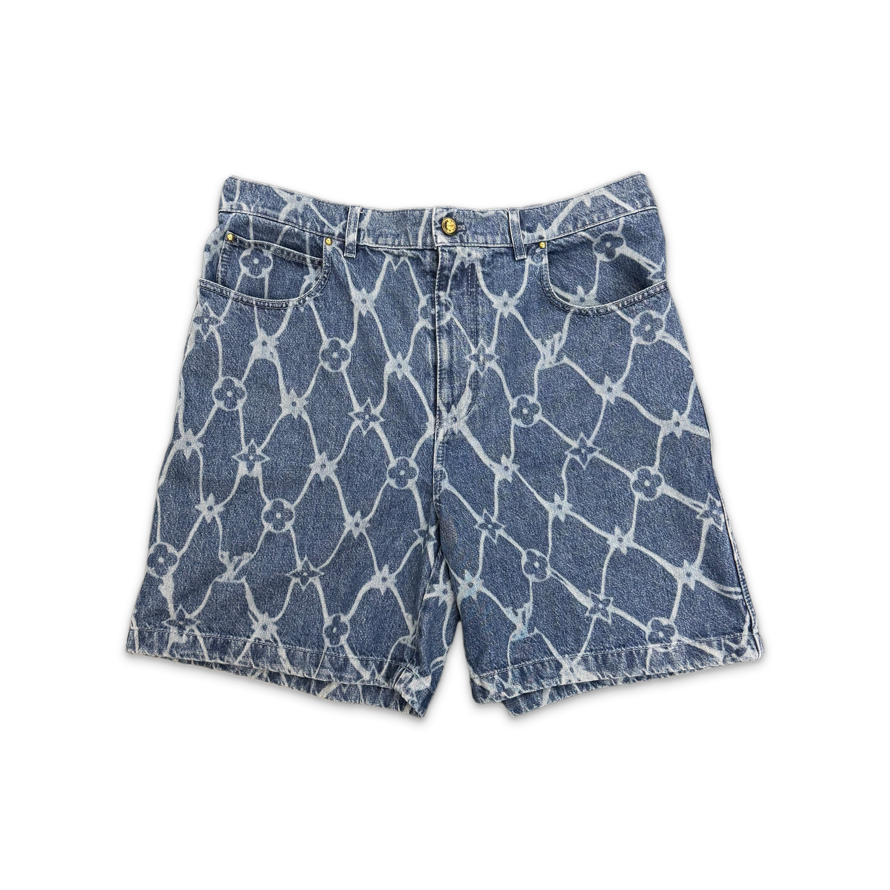 Chain Linked Monogram Printed Denim Shorts "Indigo"