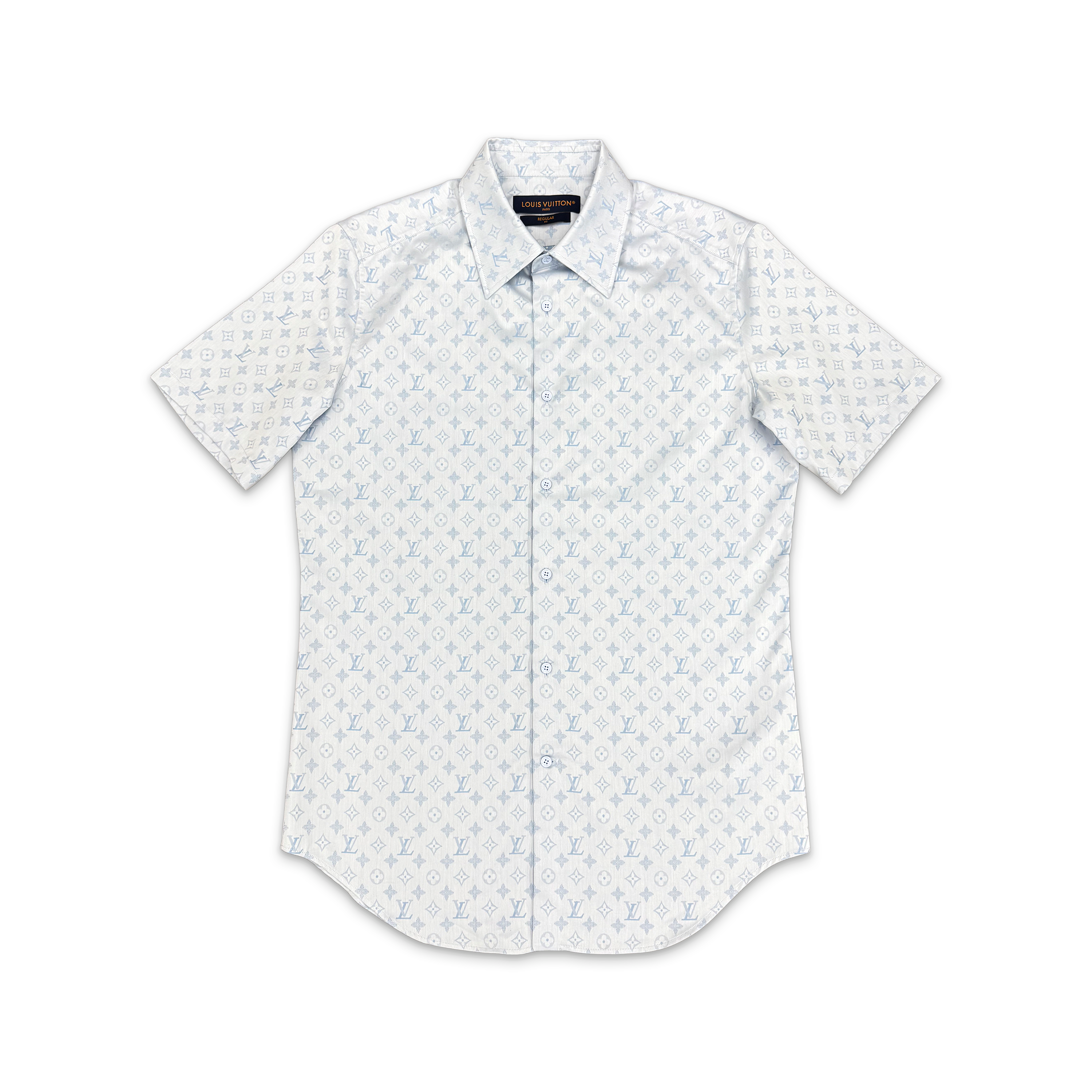 Louis Vuitton, Monogram Short-Sleeved Cotton Shirt "White/Blue”