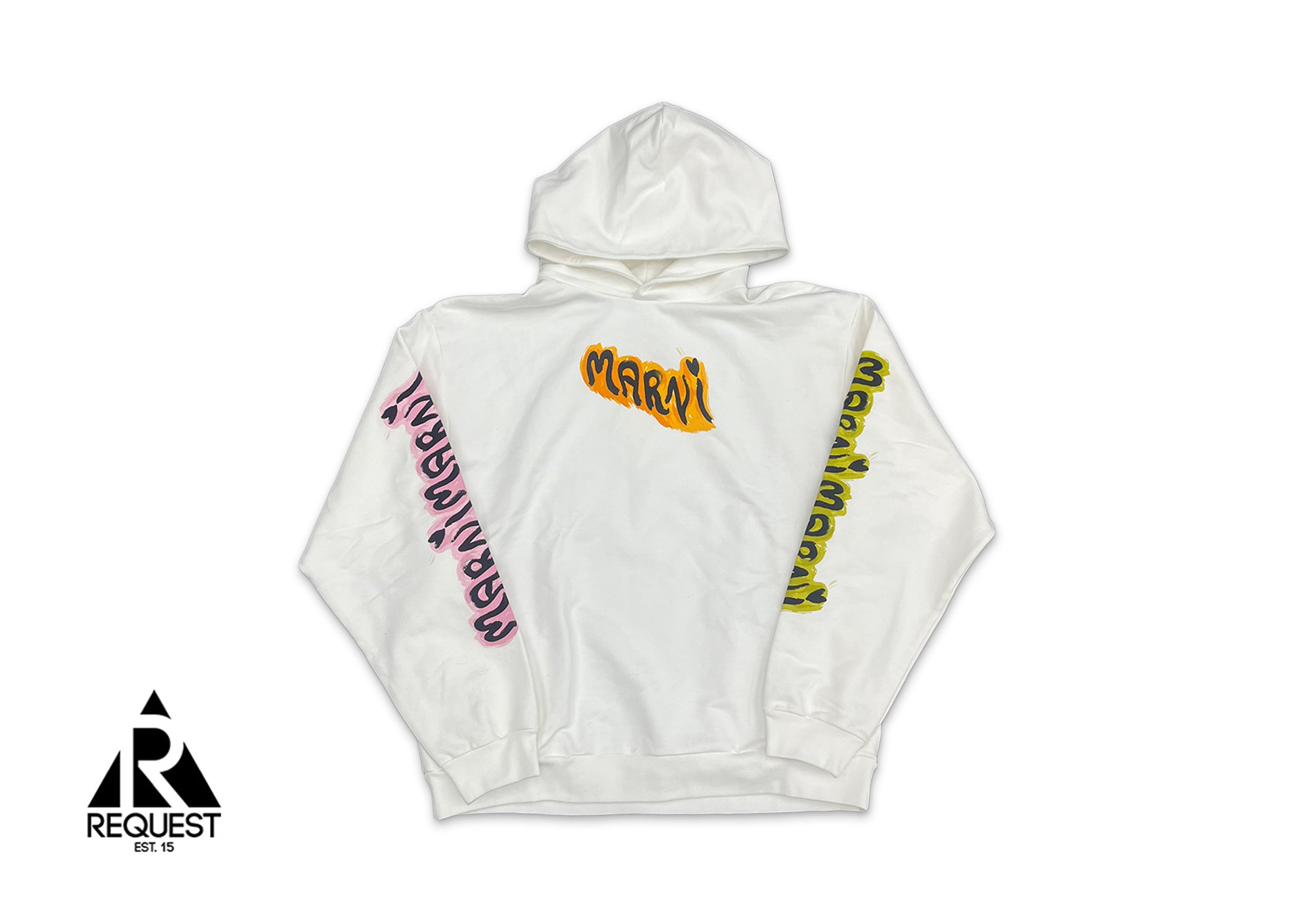 Marni White Bio Cotton Hoodie Graffiti Prints "Natural White"