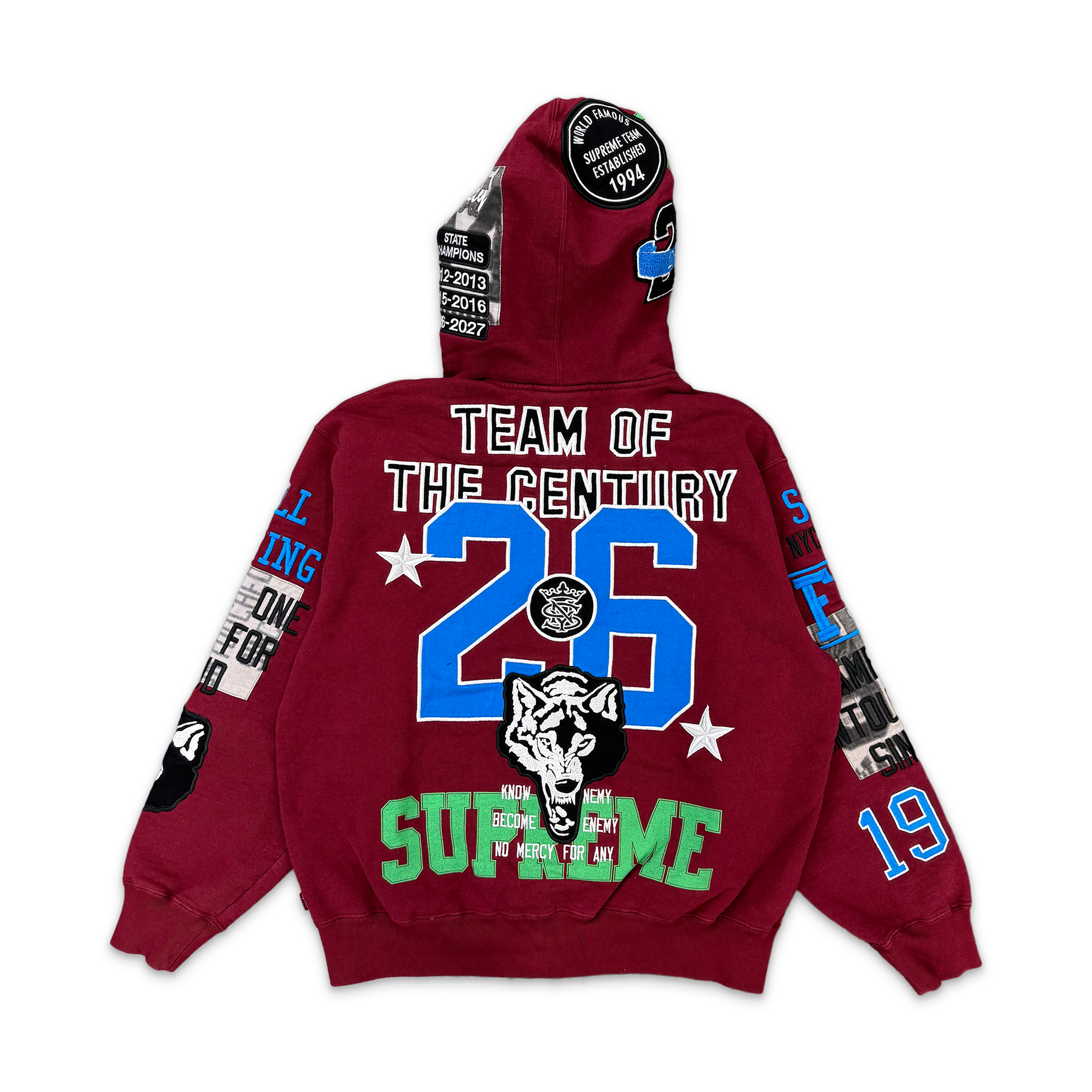Supreme, Warriors Appliqué Zip Up Hooded Sweatshirt "Cardinal" (SS26)
