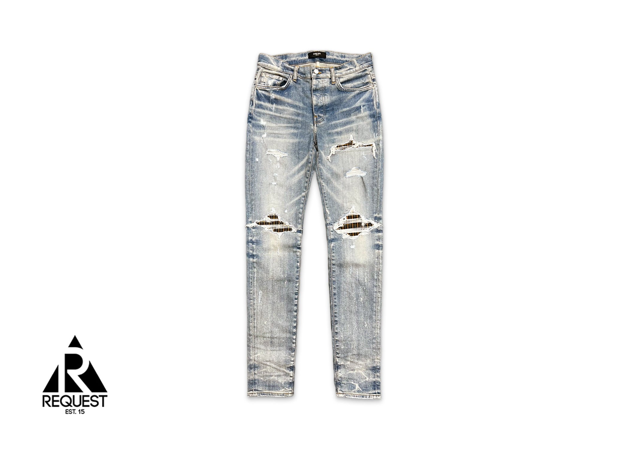 Amiri, MX1 Neon Plaid Patch Denim "Clay Indigo"