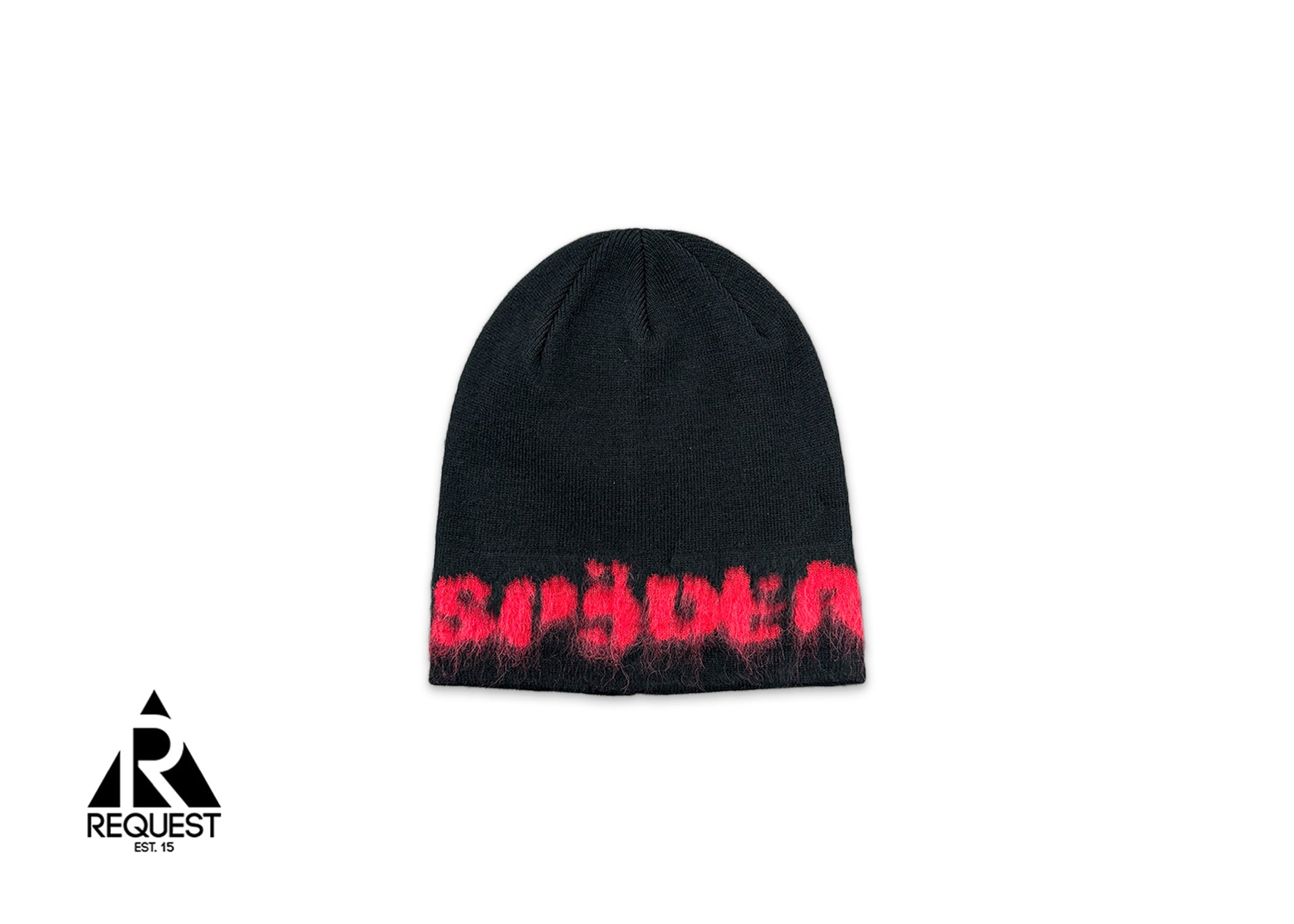 Sp5der, Fuzzy Logo Mohair Beanie "Black/Red"