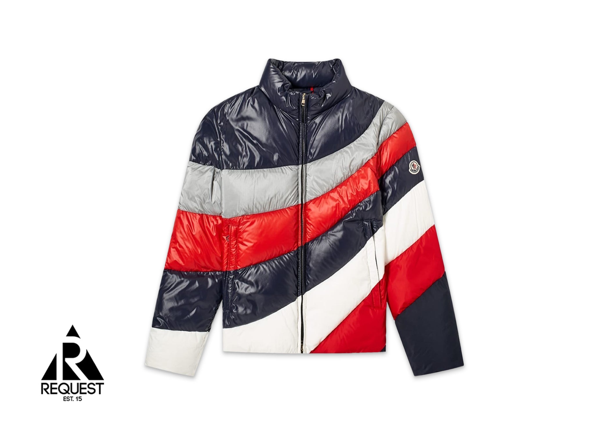 Moncler Argento Panel Stripe Down Jacket "Blue/Red/White"