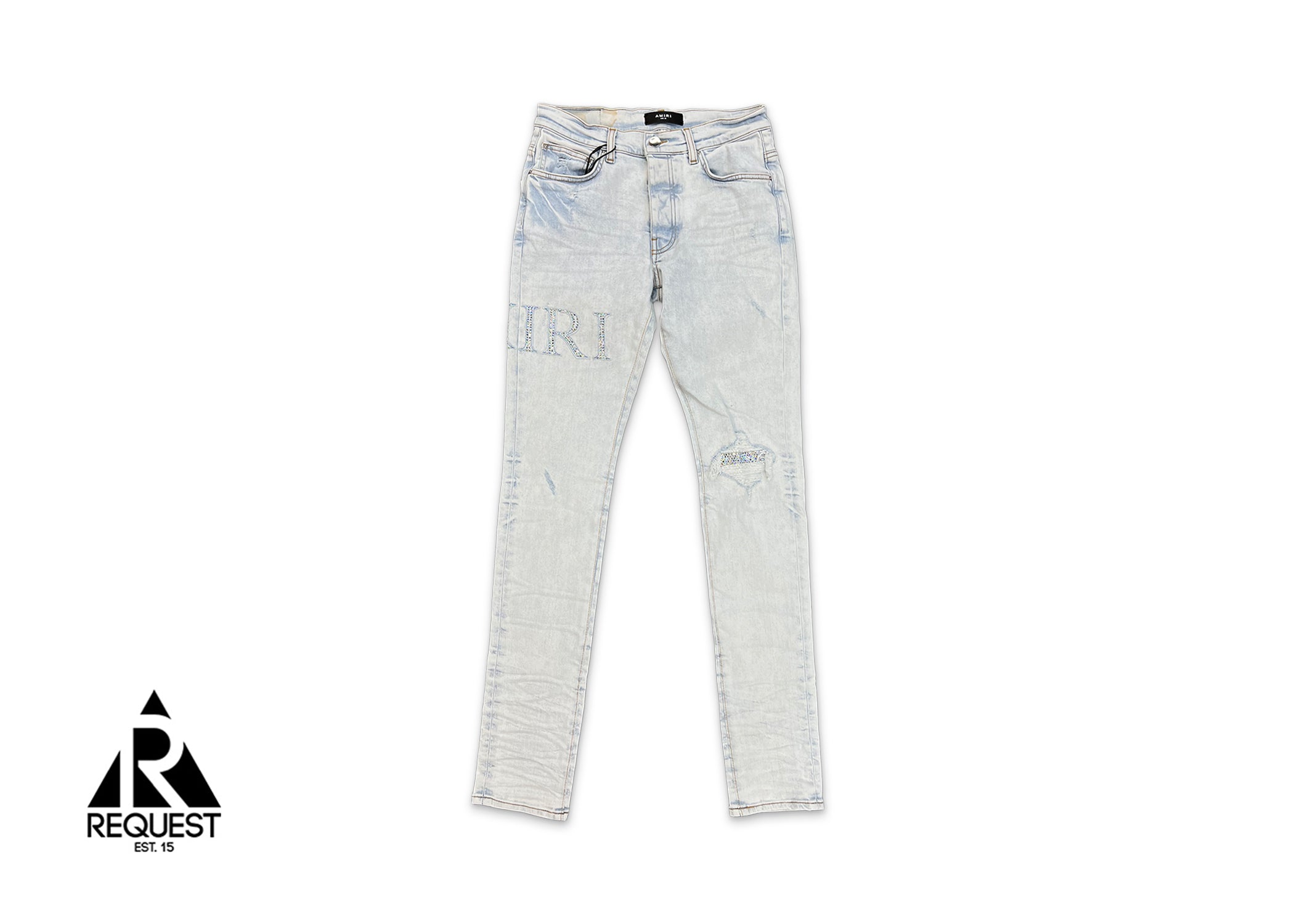Crystal Logo Distressed Jean "Bleached Indigo"