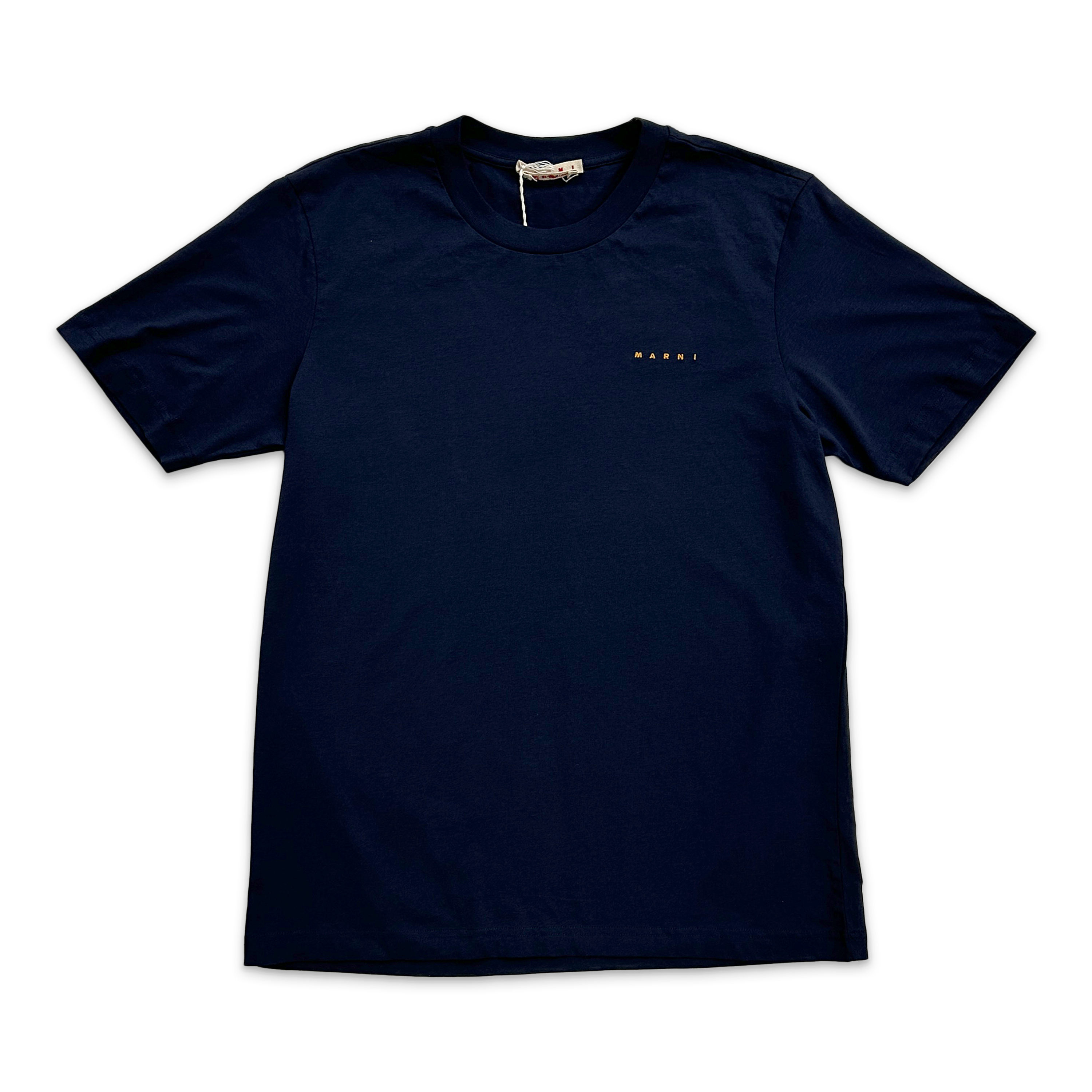 Marni, Small Embroidered Logo Tee "Navy Yellow"