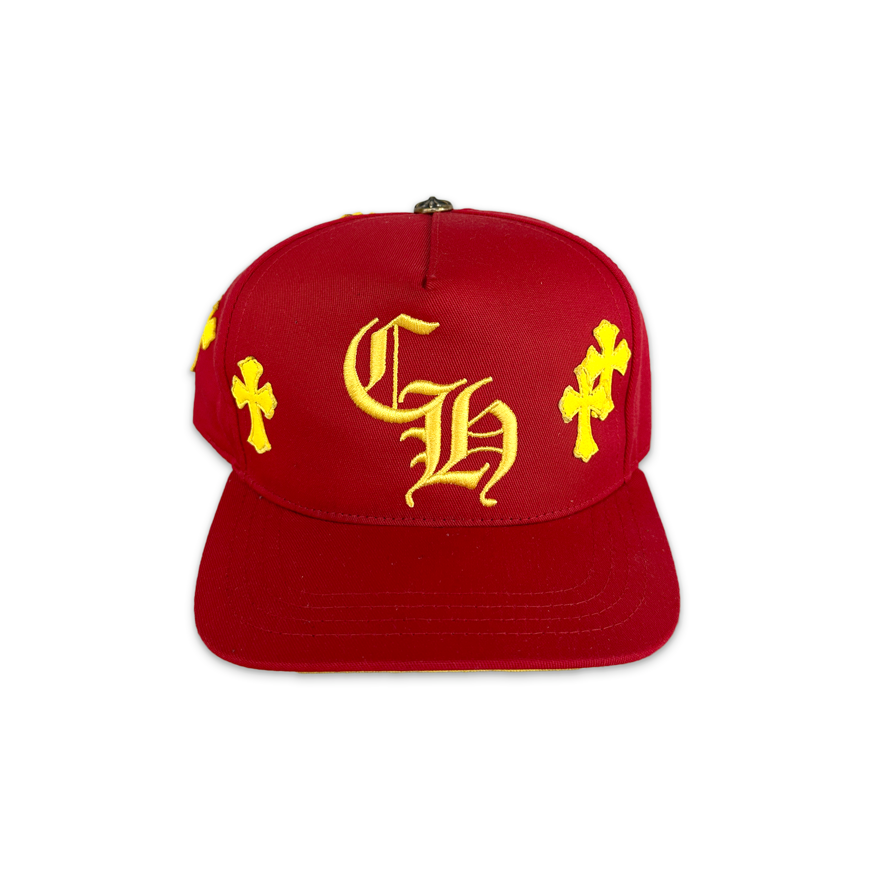 Chrome Hearts, Yellow Leather Crosses Snapback "Red"