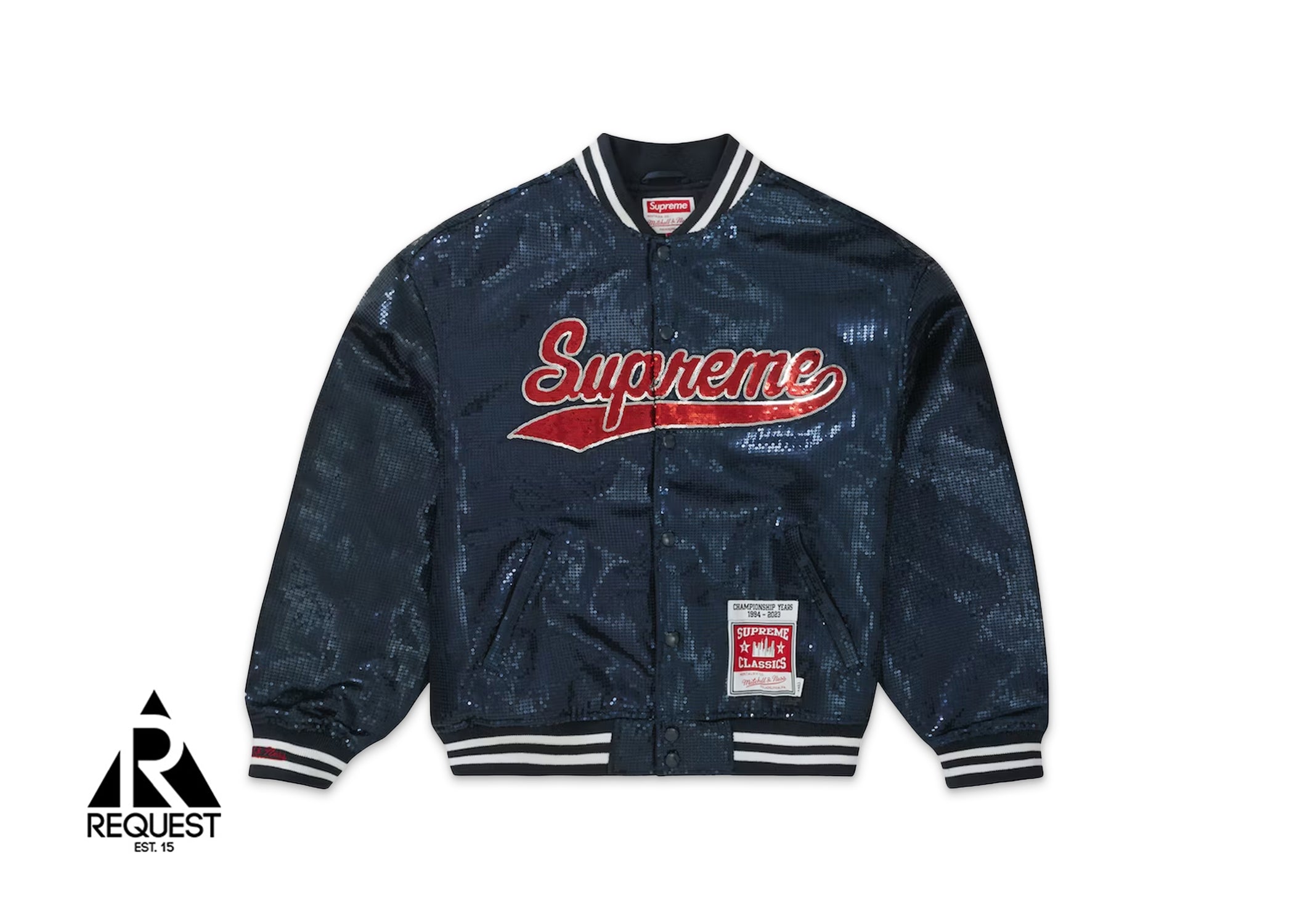 Supreme Mitchell & Ness Sequin Varsity Jacket “Navy”