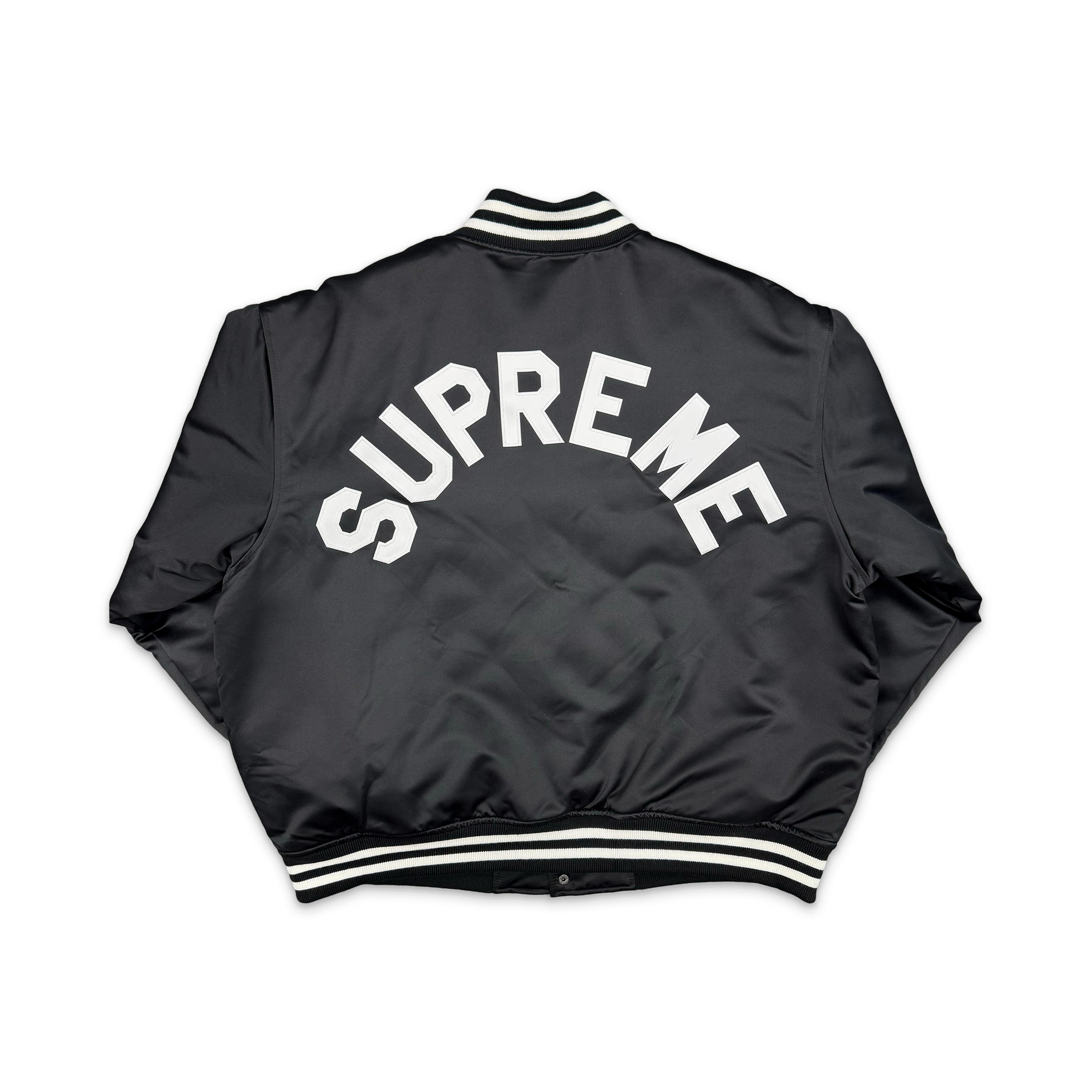 Supreme, Mitchell & Ness Satin Varsity Jacket “Black”