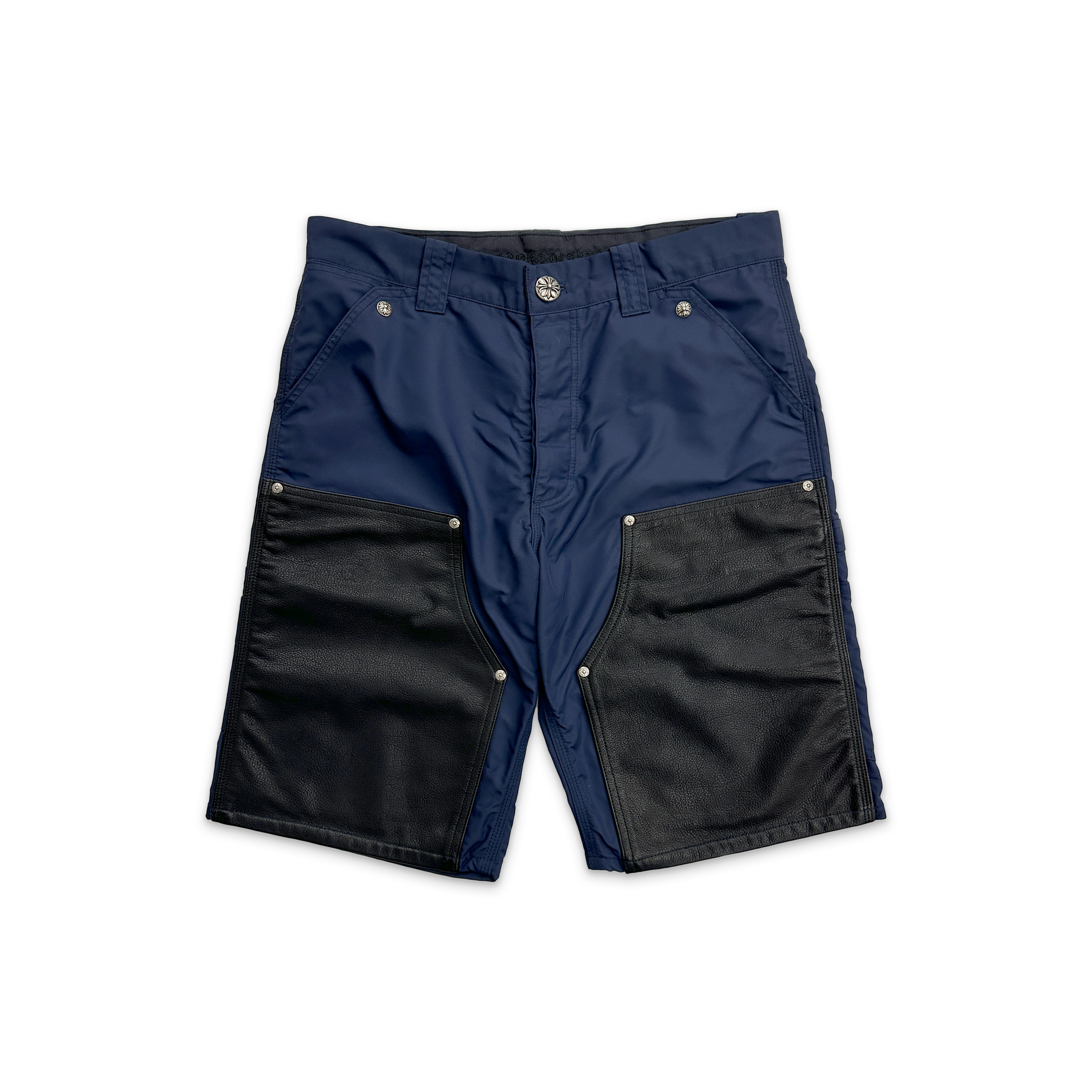 Chrome Hearts, Nylon Leather Knee Carpenter Shorts W/ Cross "Navy"