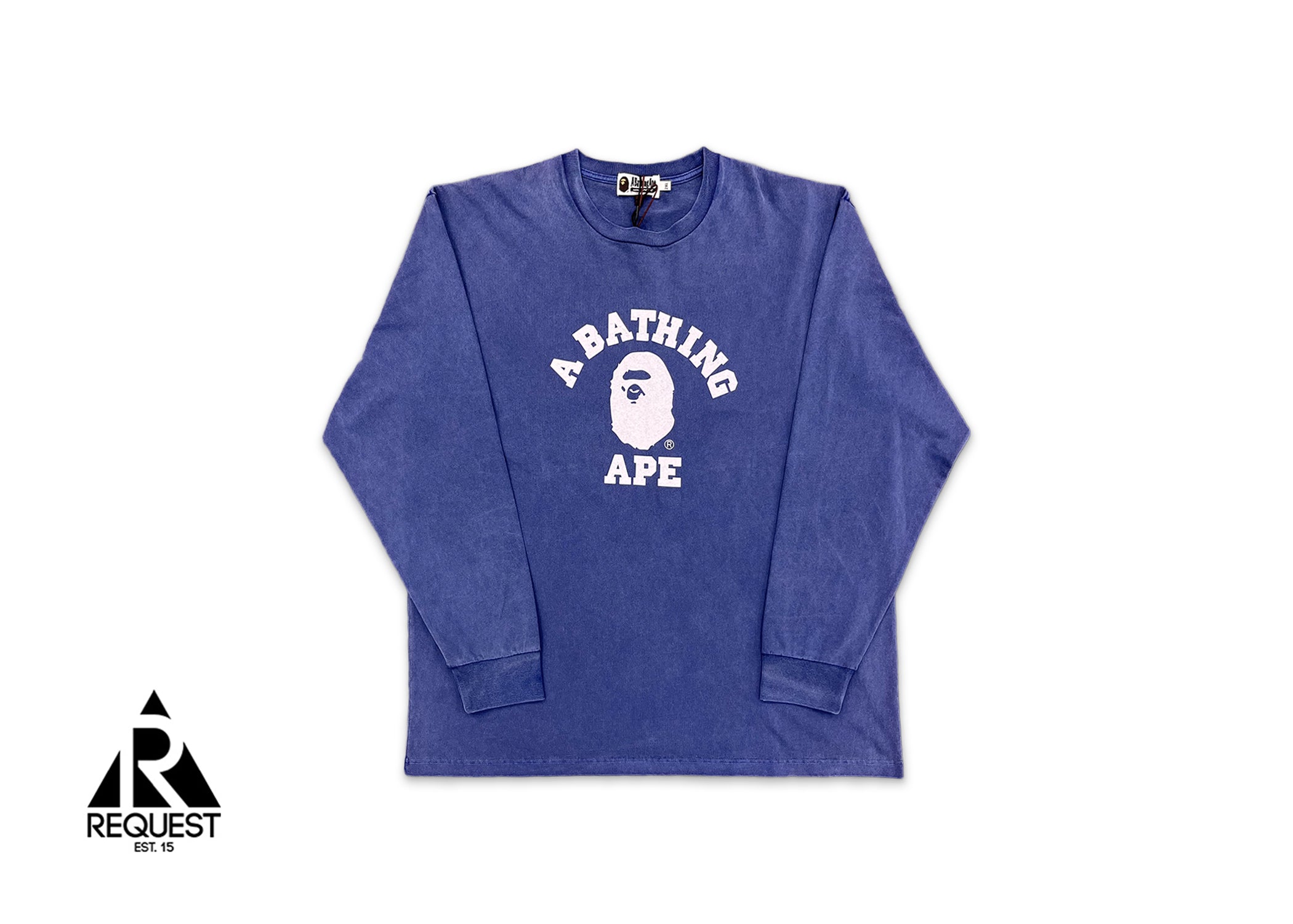 A Bathing Ape (BAPE), BAPE Over-Dye College Relaxed Fit L/S Tee "Navy"