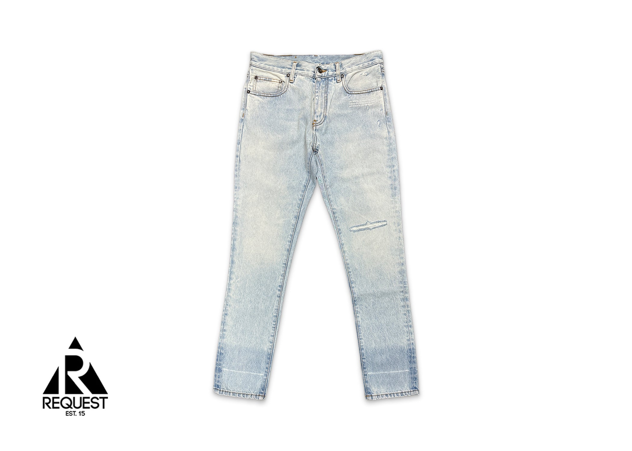 Request, Off-White Distressed Skinny Jeans "Bleach Blue"