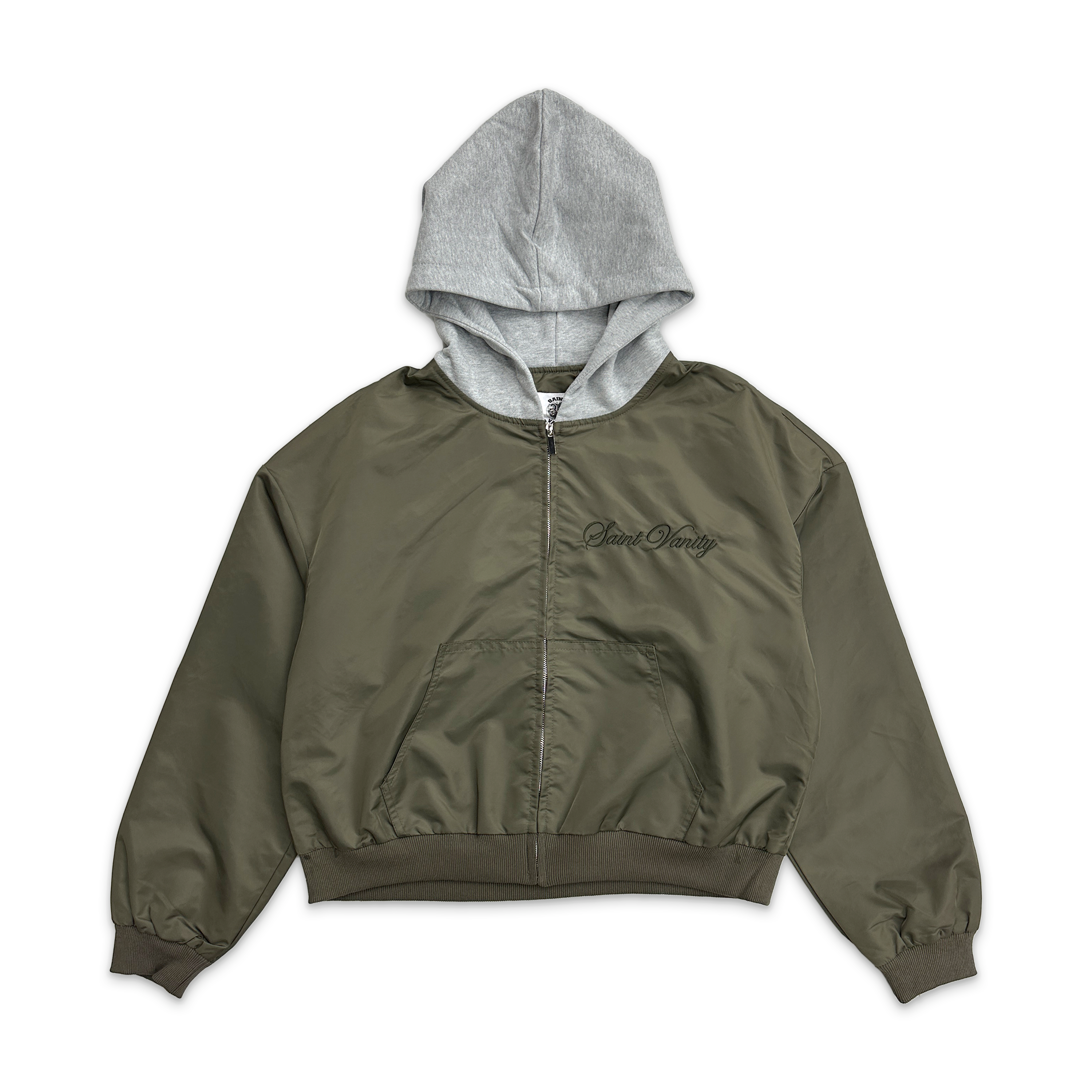 Saint Vanity, Nylon Hooded Bomber Jacket "Army Green"