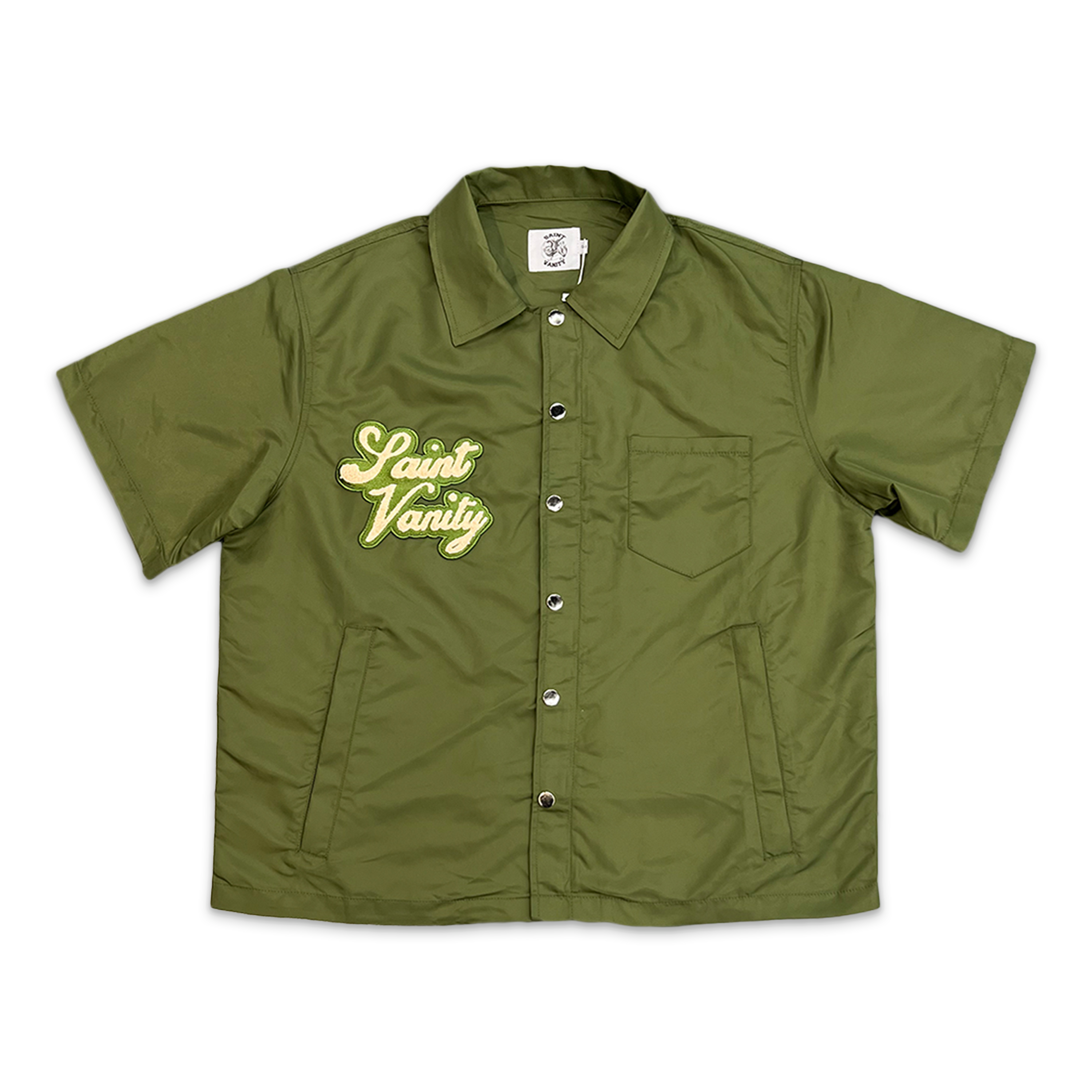 Saint Vanity, Nylon Button Zip Up Tee "Olive"