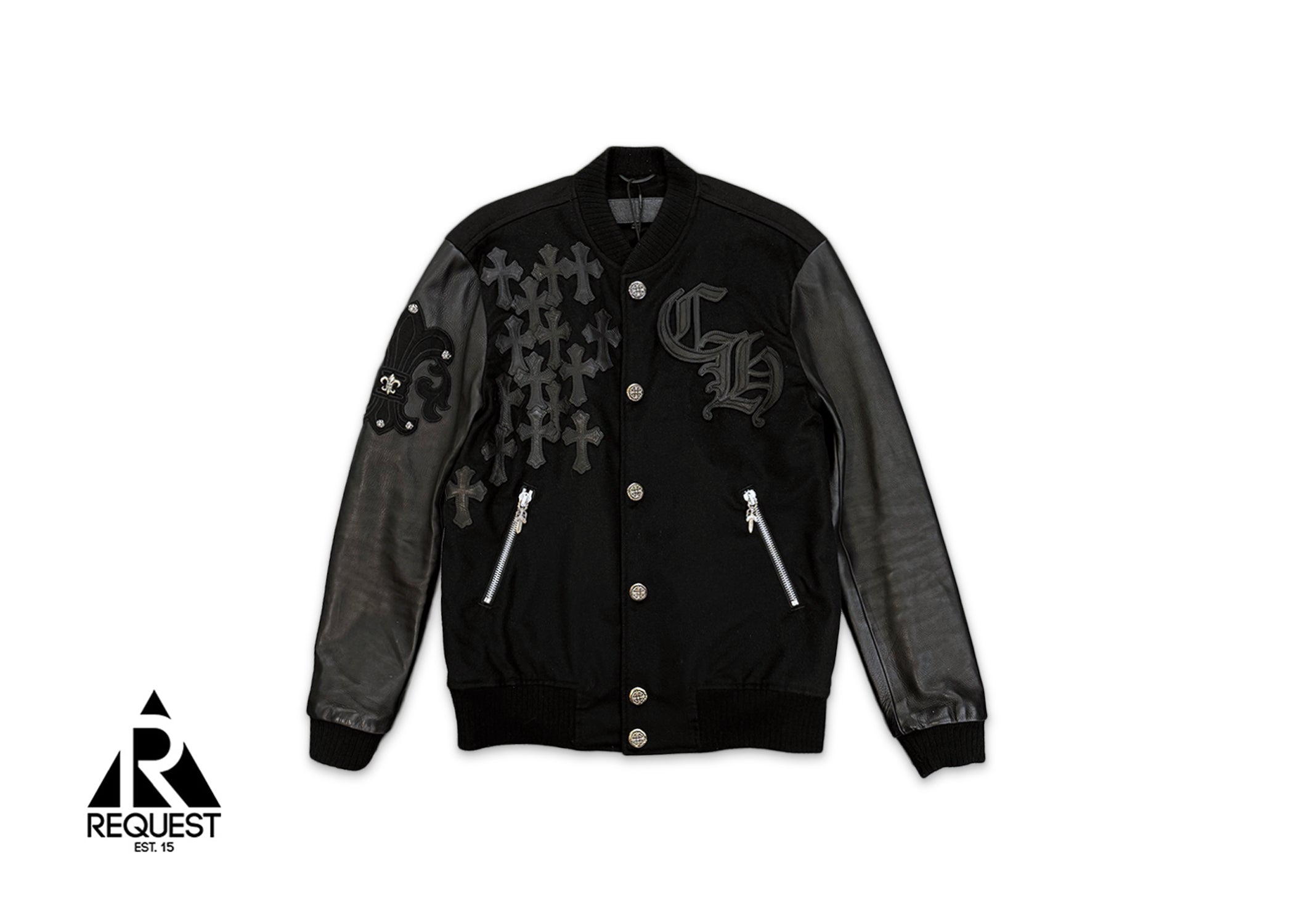 Chrome Hearts, Cashmere & Leather Multi Patch Varsity Jacket "Black"