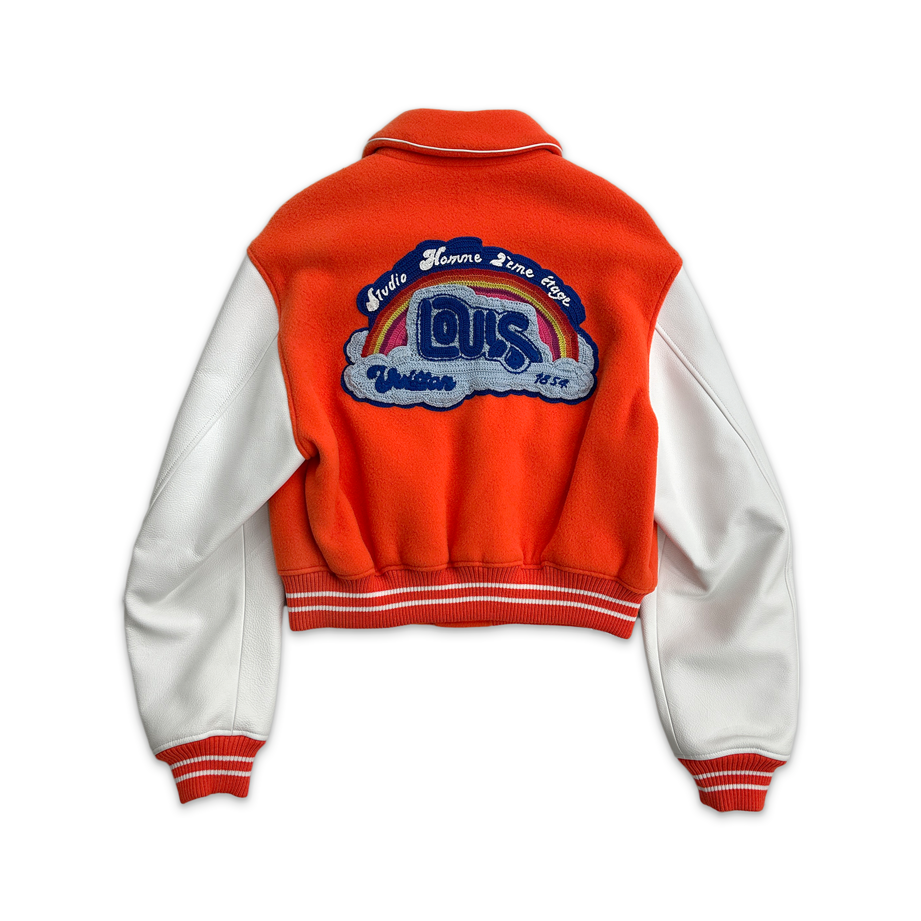 Louis Vuitton, Leather Mini Varsity Jacket "Orange & White"