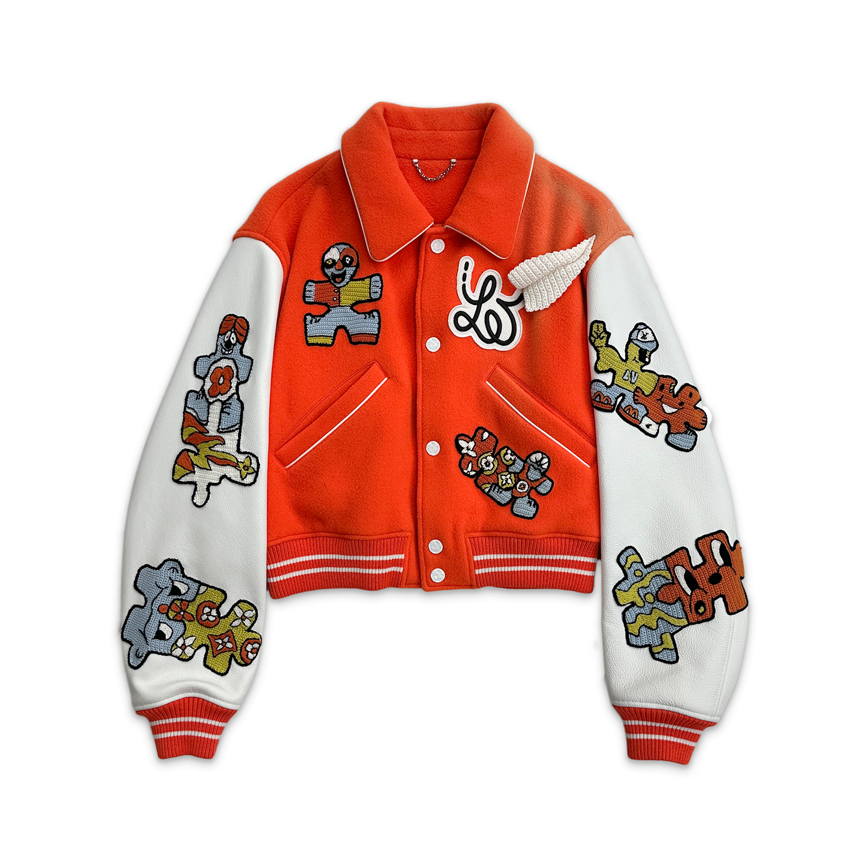Louis Vuitton, Leather Mini Varsity Jacket "Orange & White"