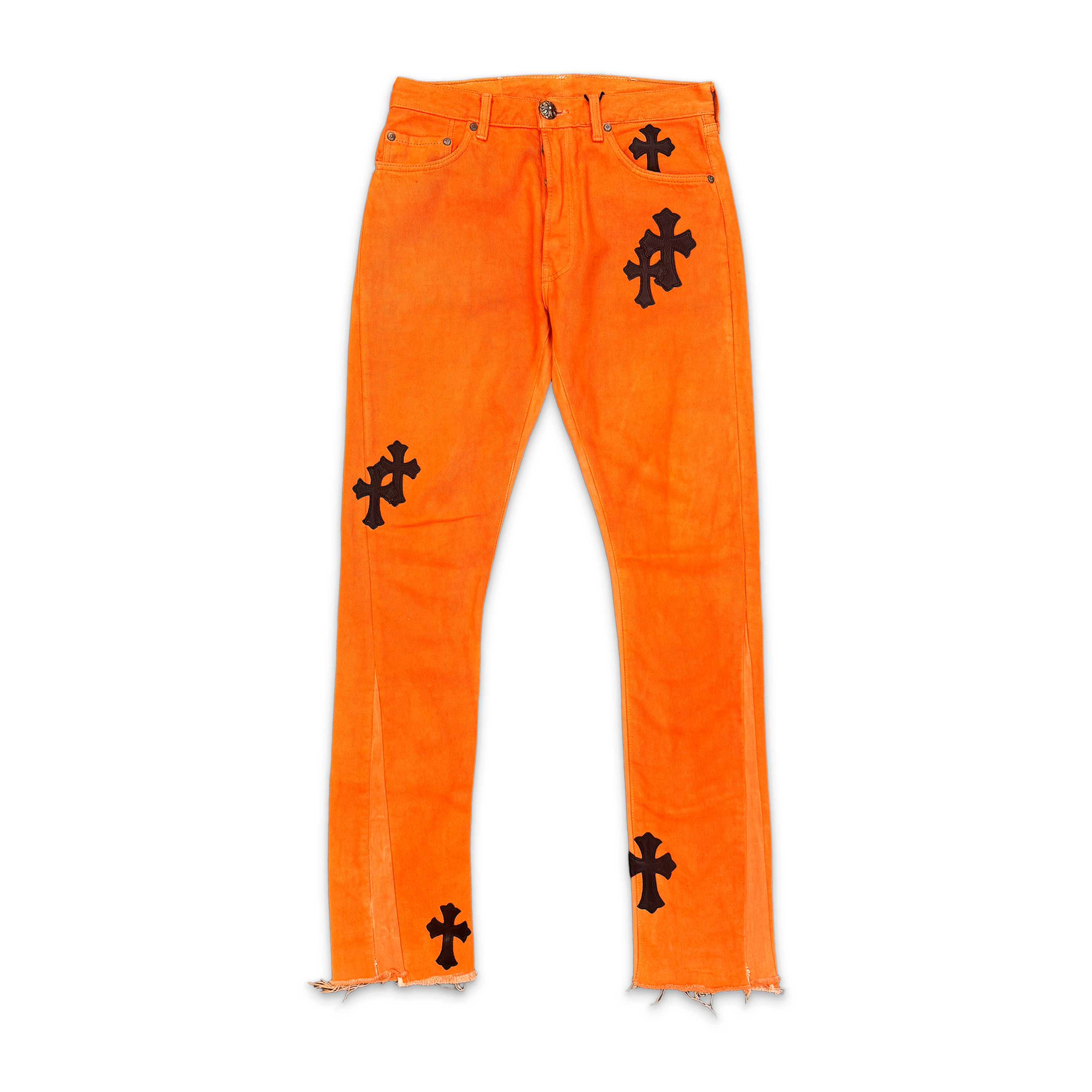 Chrome Hearts, x Off White Orange Flare Denim "Black Crosses"