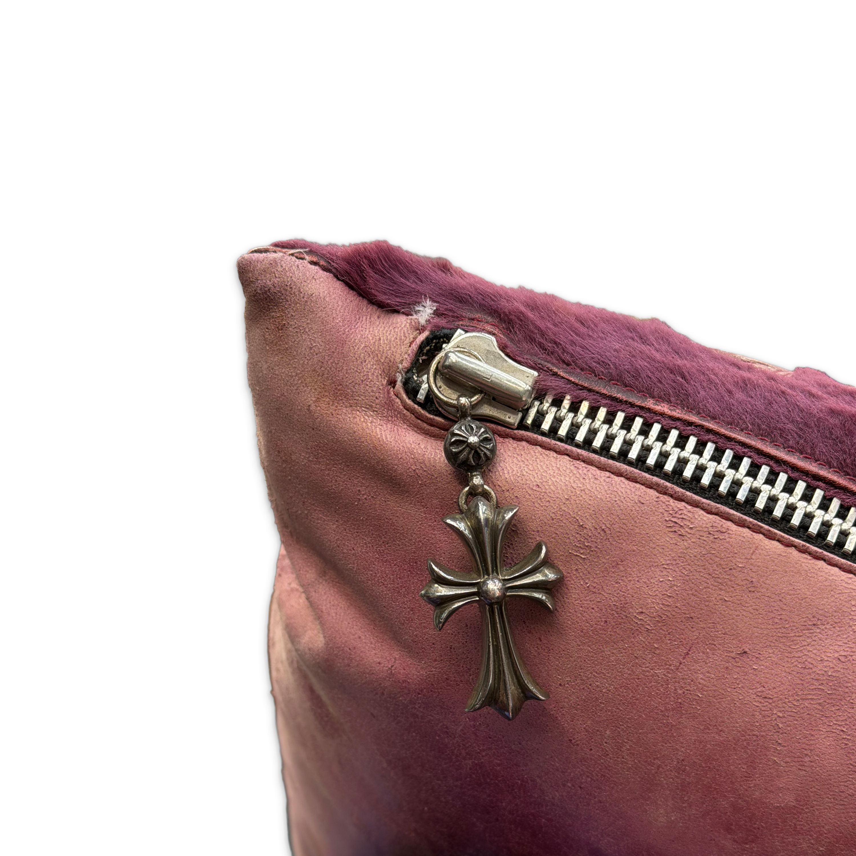 Chrome Hearts, 16 Cross Shearling Pillow "Burgundy"