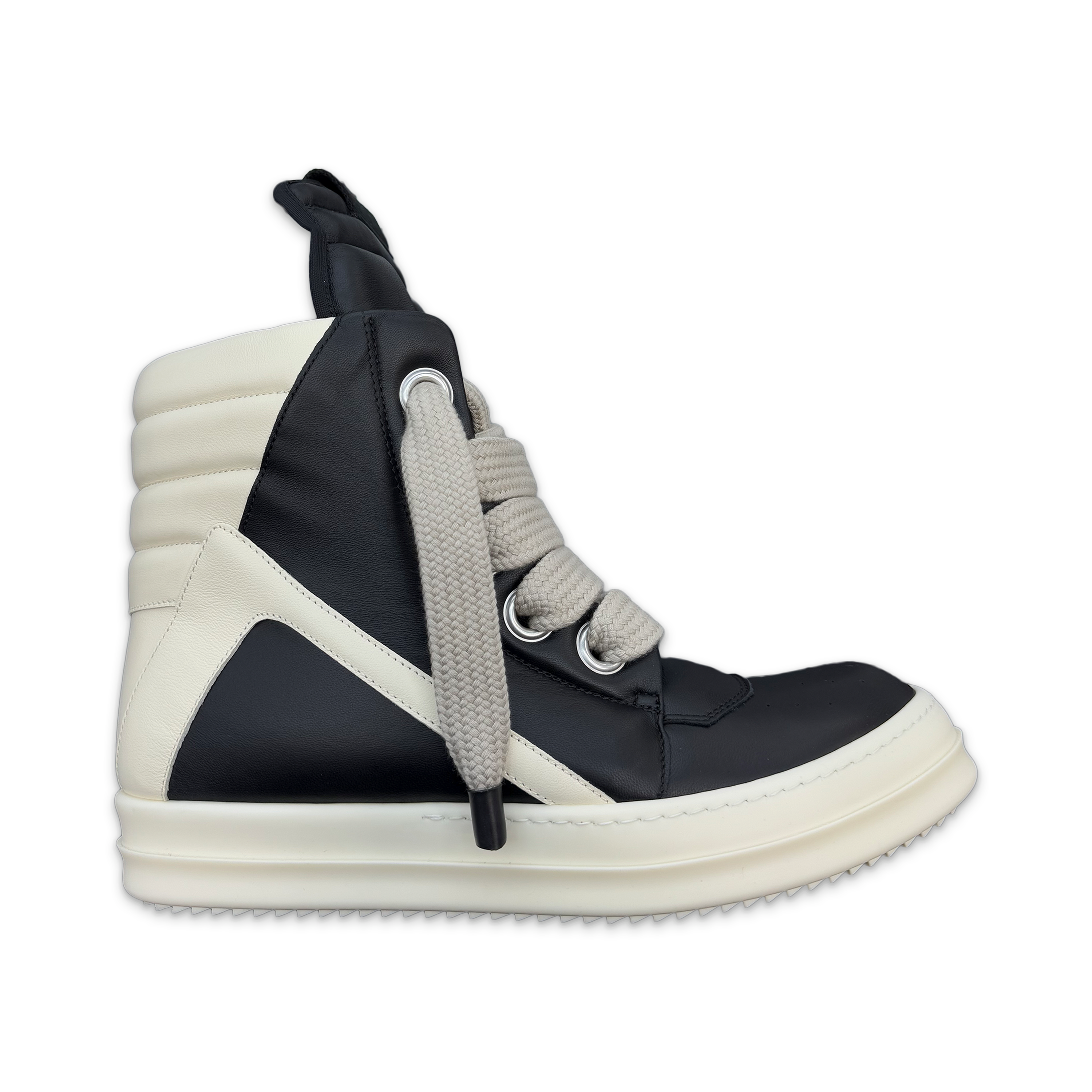 Rick Owens, Hollywood Padded Geobasket Leather Jumbo Lace High "Black Milk"