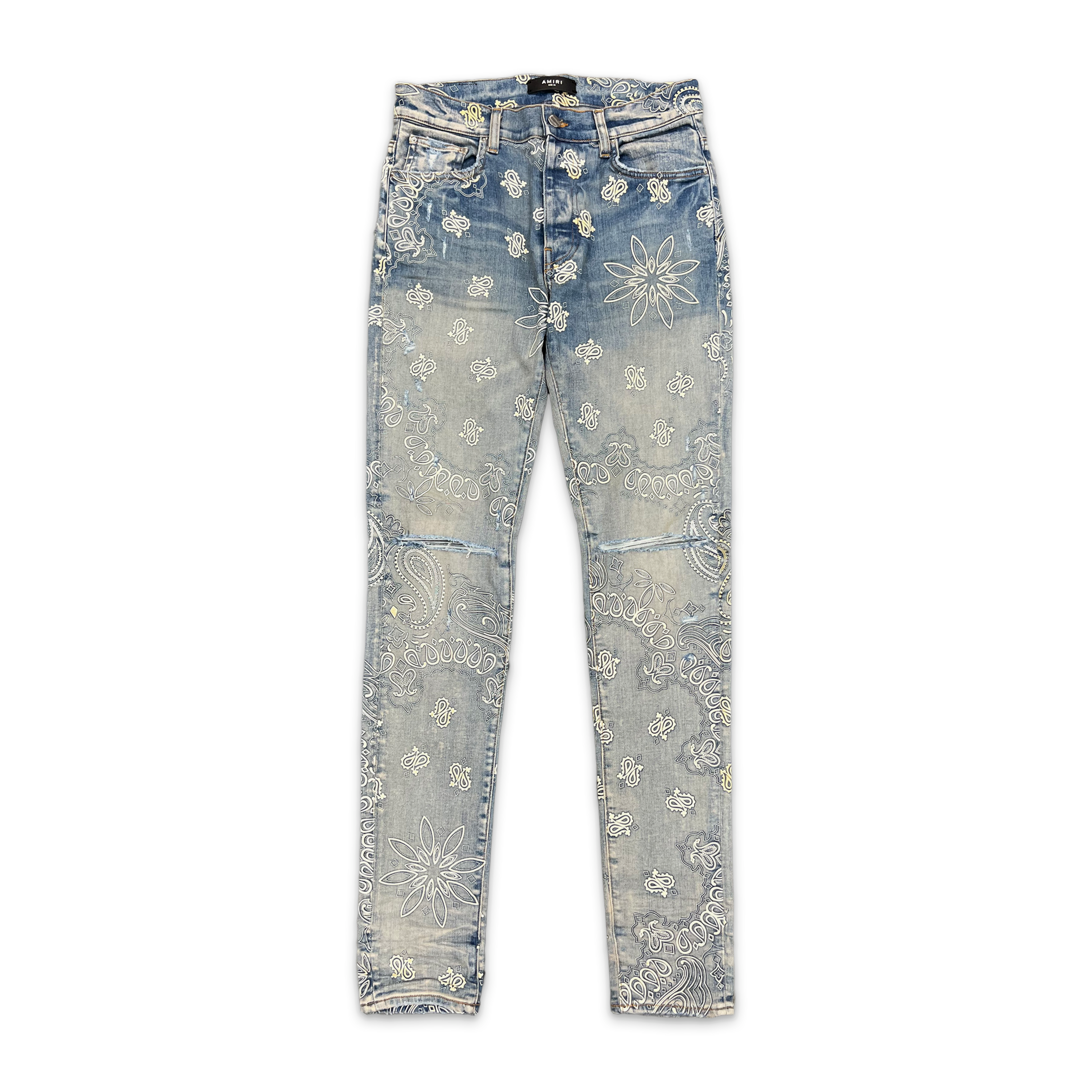 Amiri, Flocked Paisley Bandana Jeans "Clay Indigo"