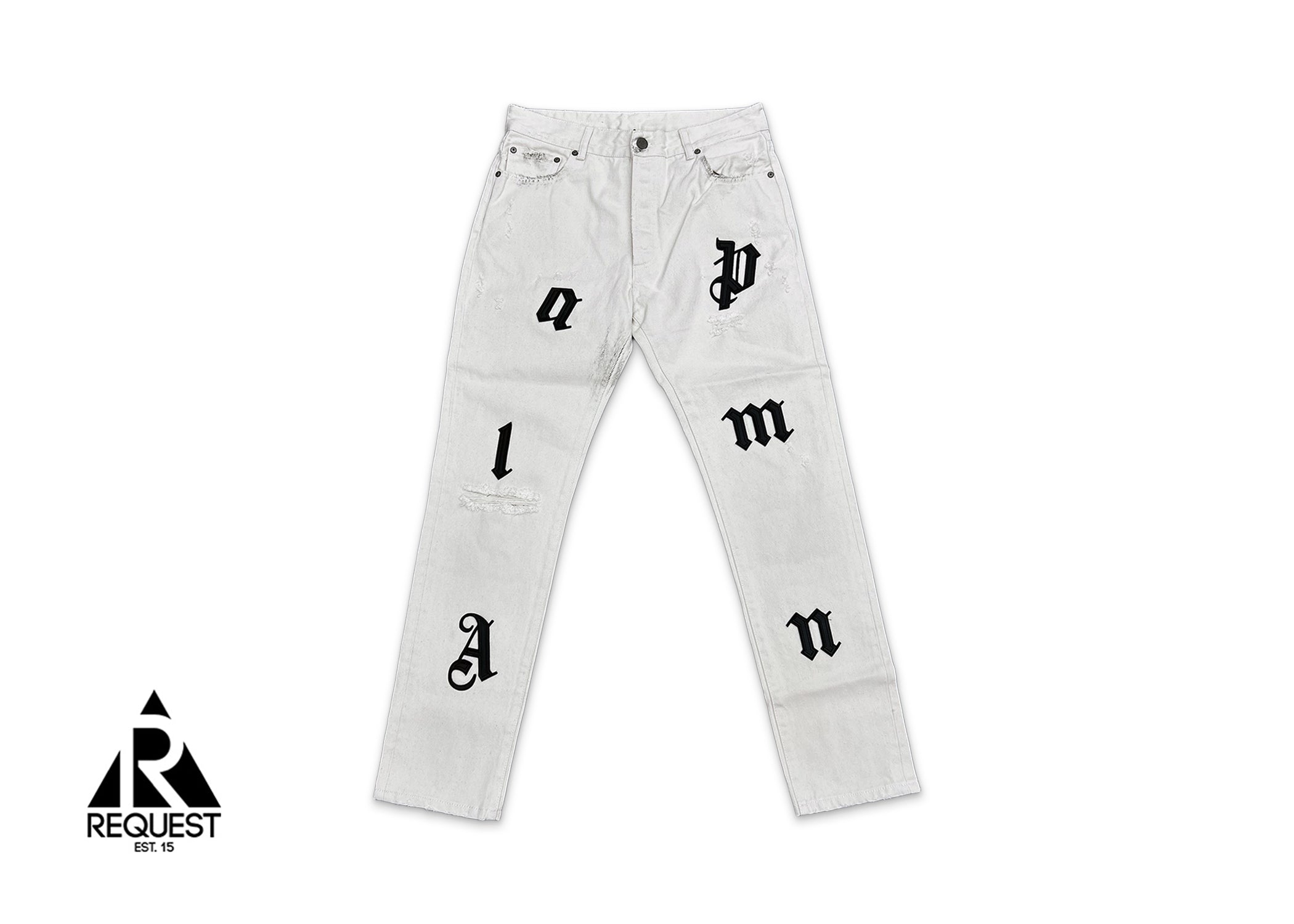 Palm Angels Logo Patch Distressed Denim "White/Black"