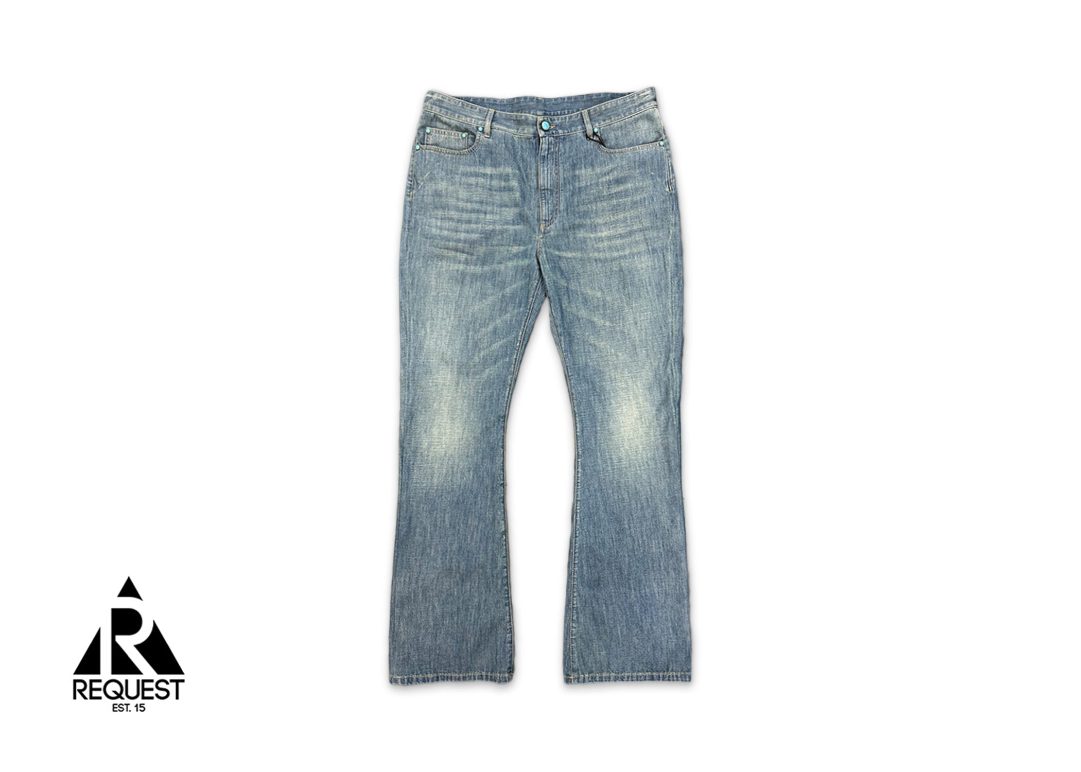 Louis Vuitton, Embellished Flared Cotton Chambray Pants "Light Indigo"