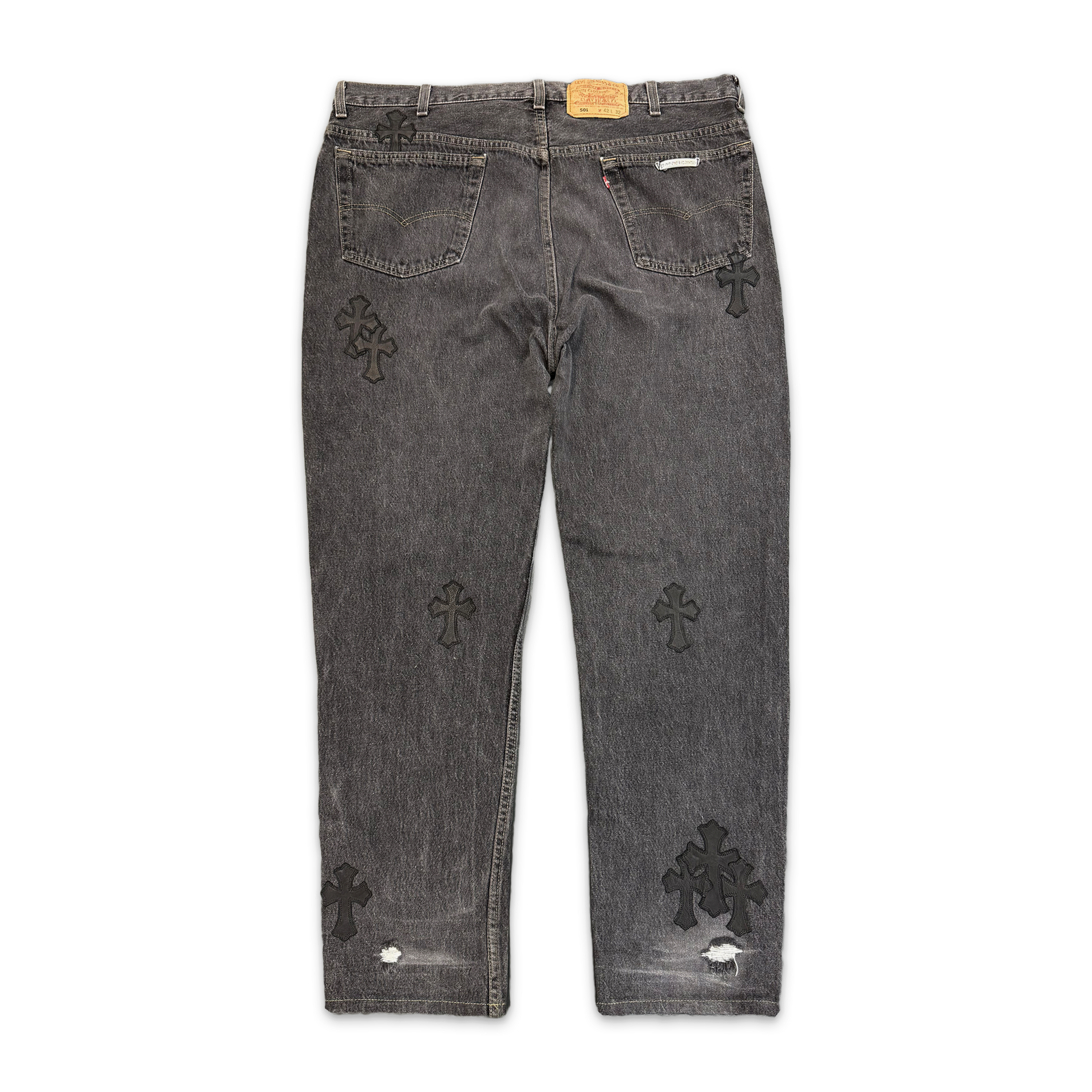Chrome Hearts, Levi's Black Denim Black Leather Crosses