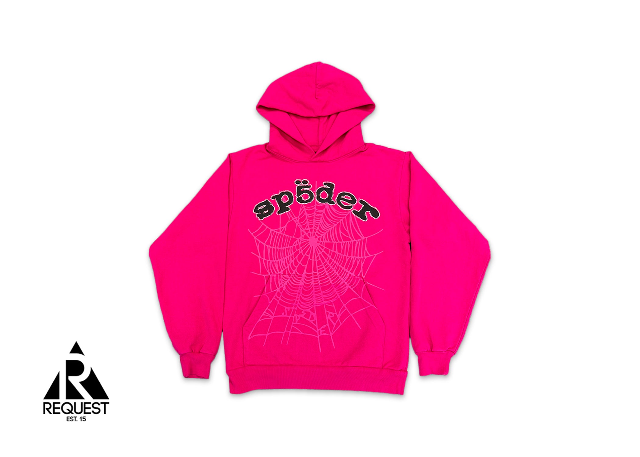Sp5der, OG Web V2 Hoodie “Pink & Black Text"