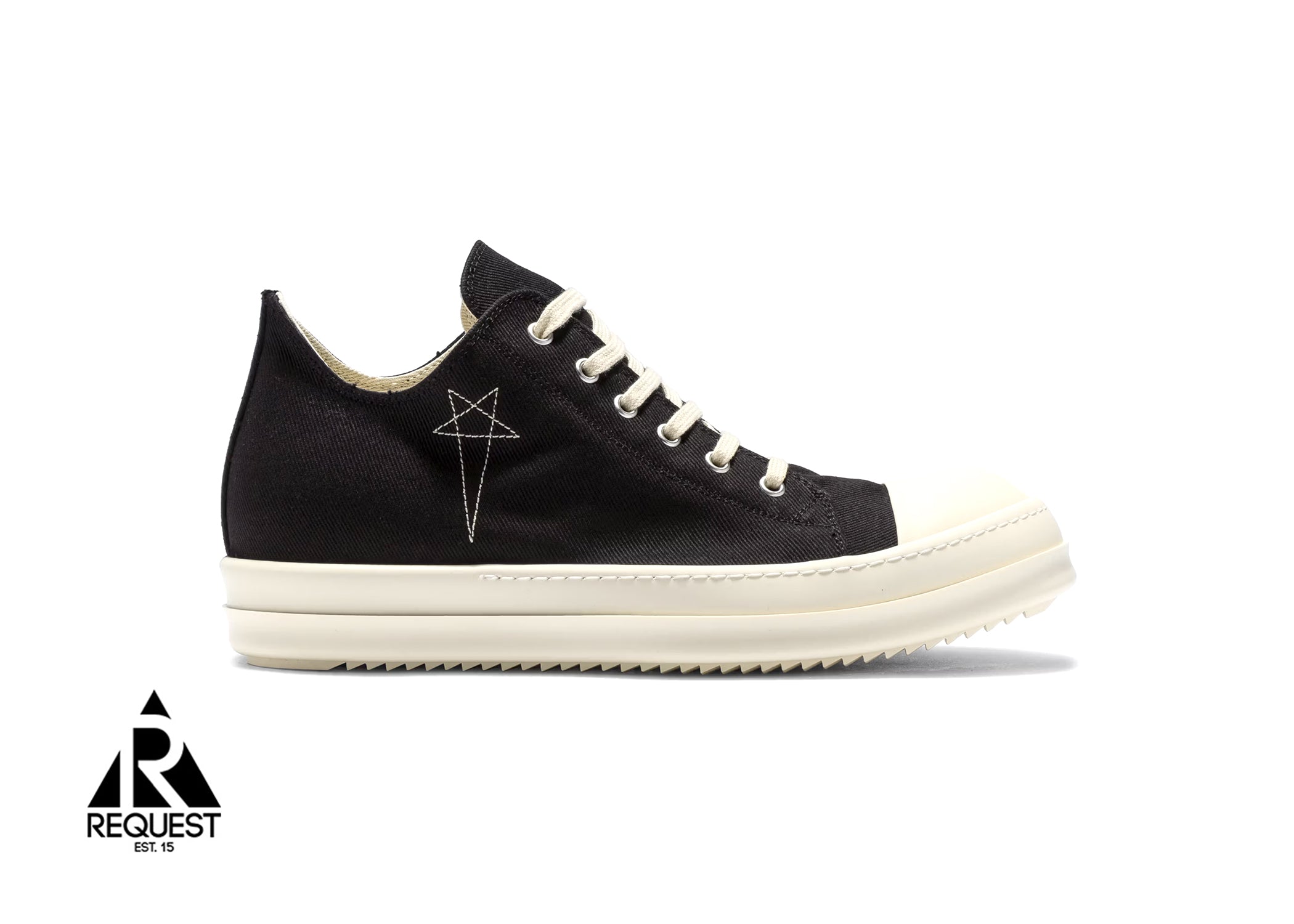 Rick Owens DRKSHDW, Fogachine Ramones Low "Pentagram Embroidery Black Pearl Milk" (W)