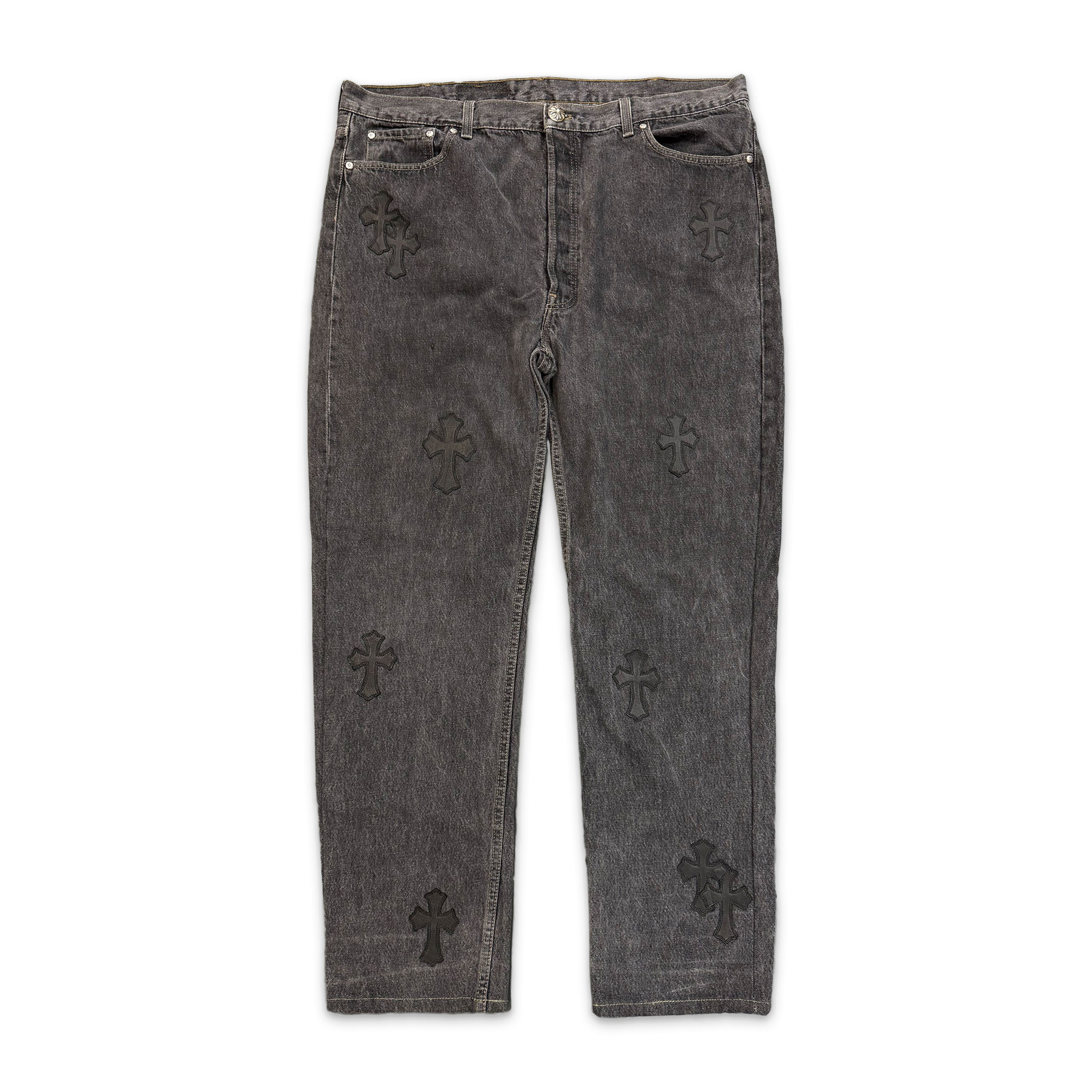 Chrome Hearts, Levi's Black Denim Black Leather Crosses