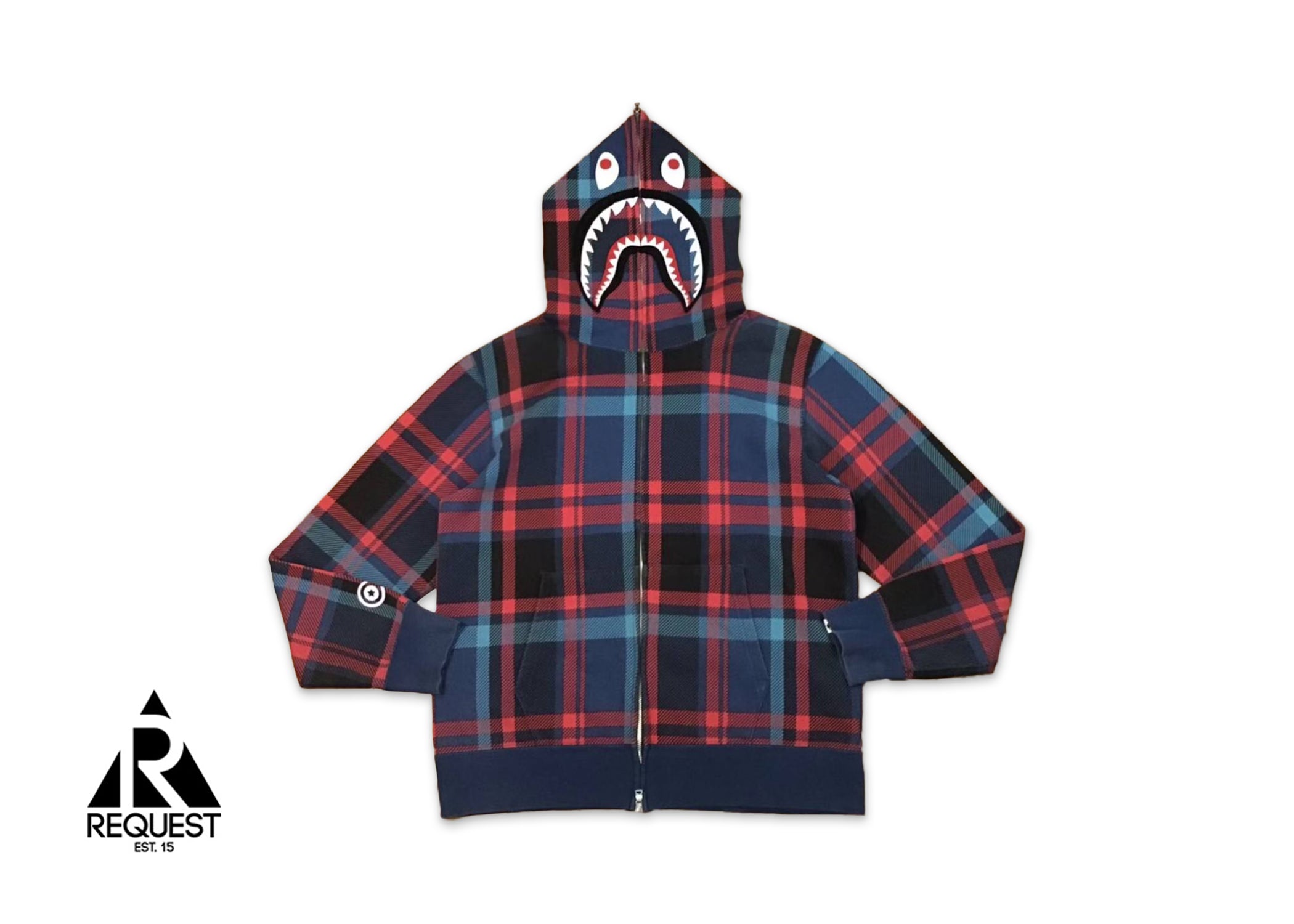 A Bathing Ape Check Shark Full Zip Hoodie SS23 "Navy"