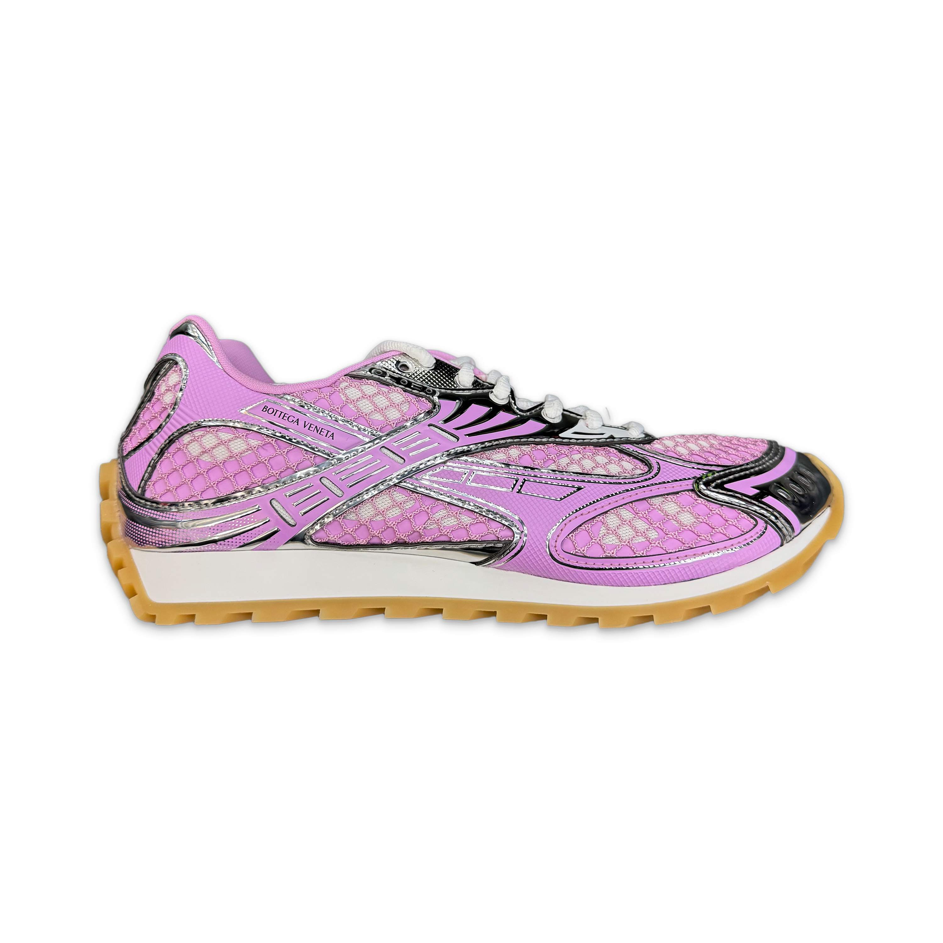 Request, Bottega Veneta Orbit Sneaker "Gloss Pink/Silver"