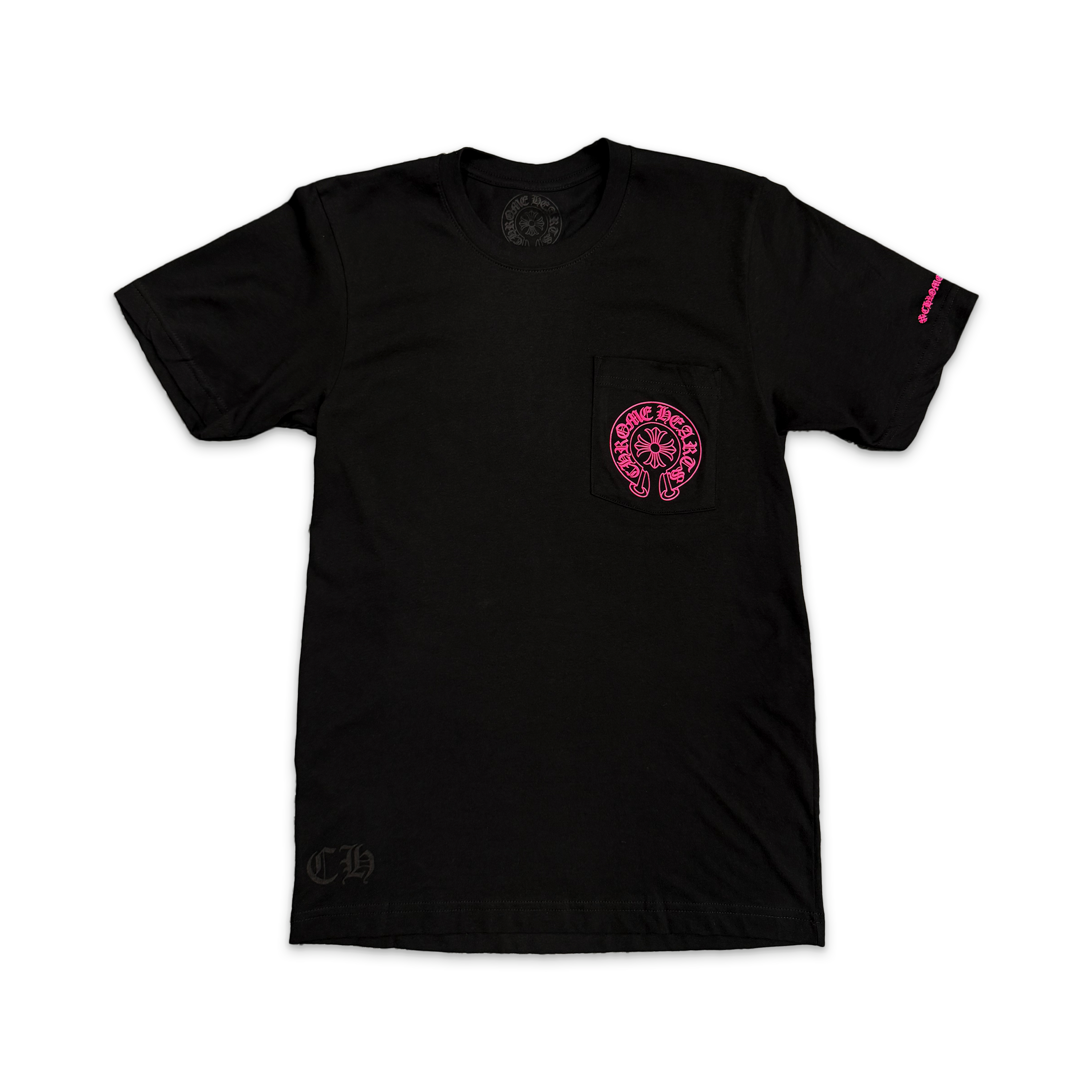 Chrome Hearts, Horseshoe Pocket Logo Tee "Black/Pink"