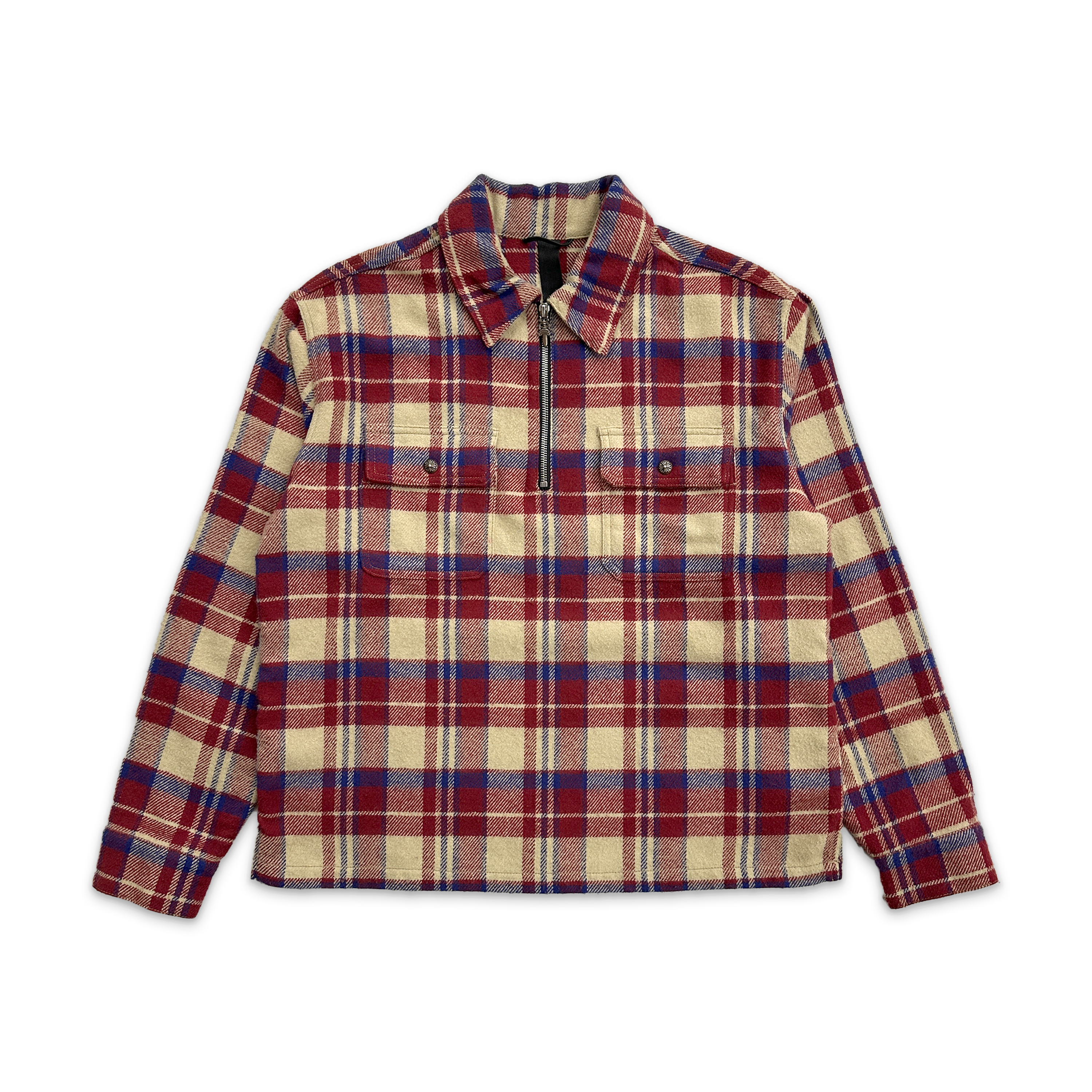 Chrome Hearts, Quarter Zip Flannel Shirt "Red Cream"