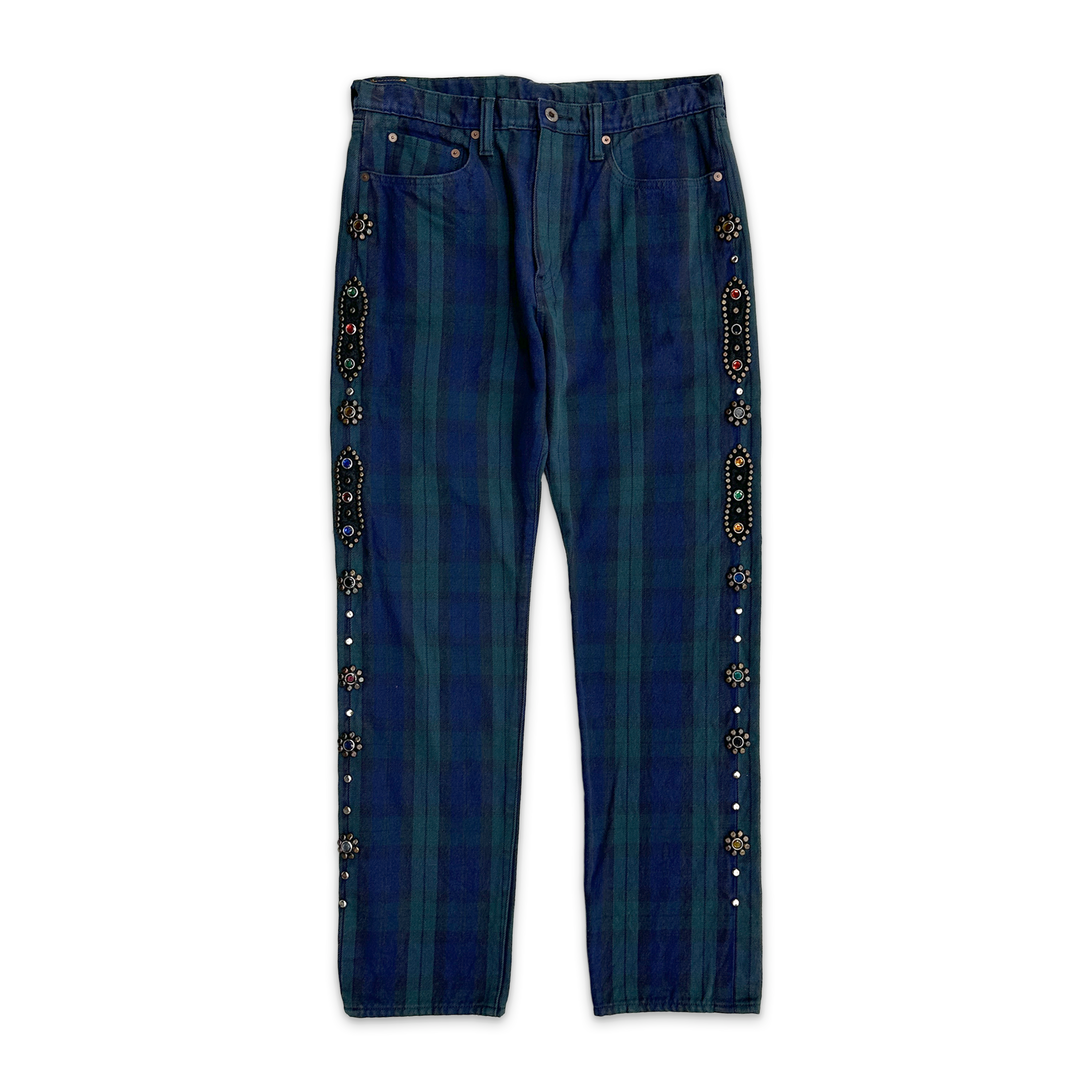 Kapital, 11oz Tartan Checkered Studded Remake Pant “Blue Plaid”