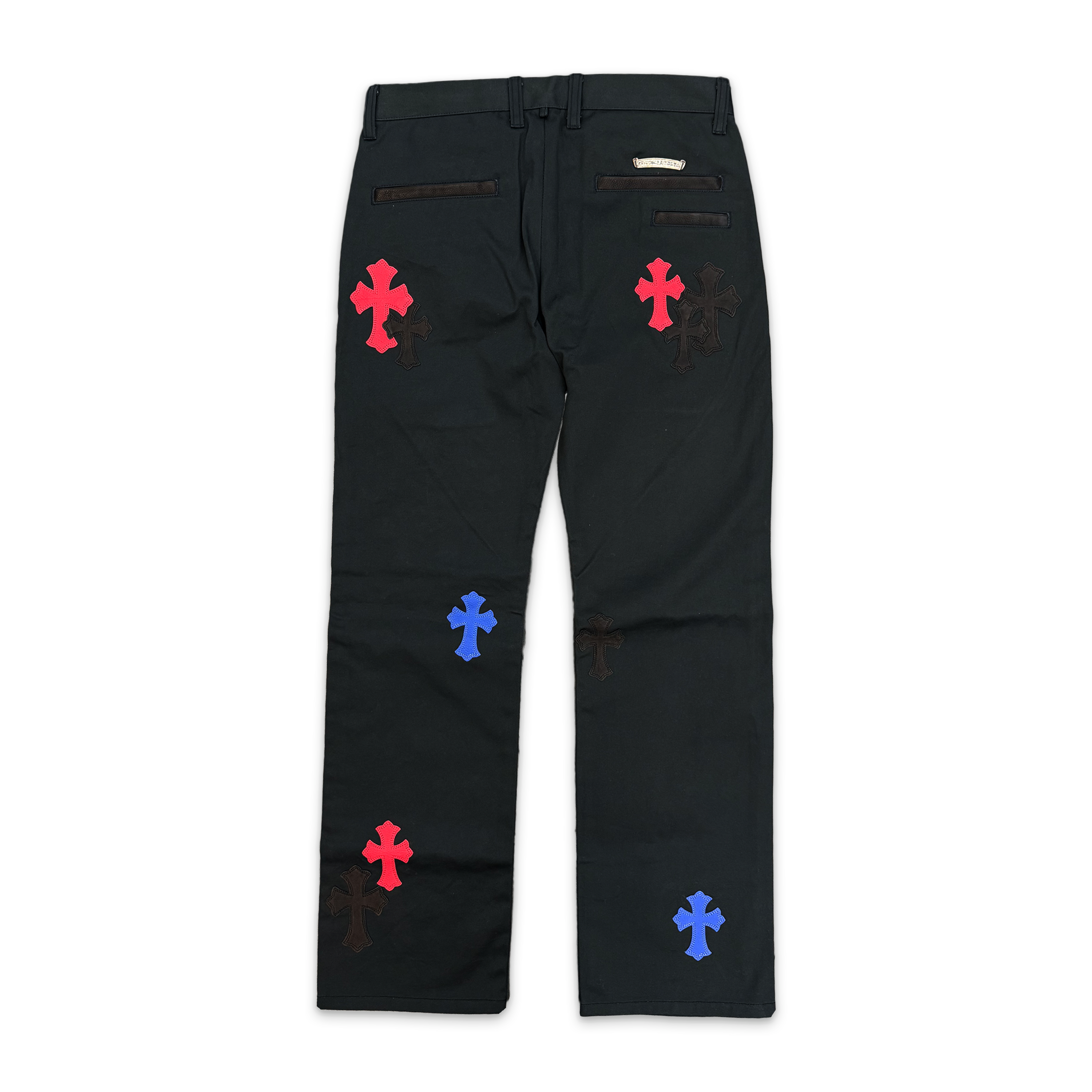 Chrome Hearts, Black Chino Pants "Blue Red Black Crosses"