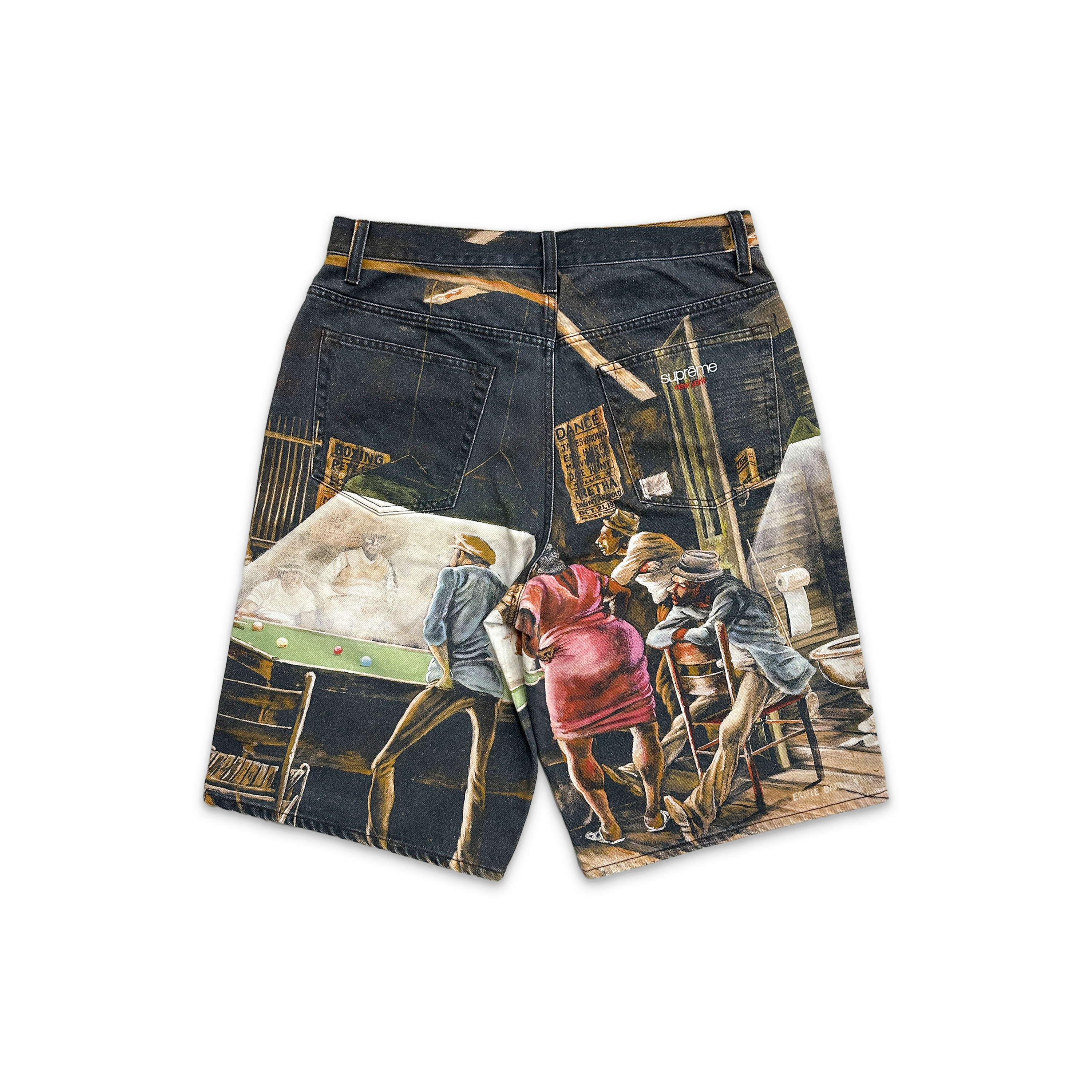 Supreme, Ernie Barnes Pool Hall Denim Shorts "Dark Brown"